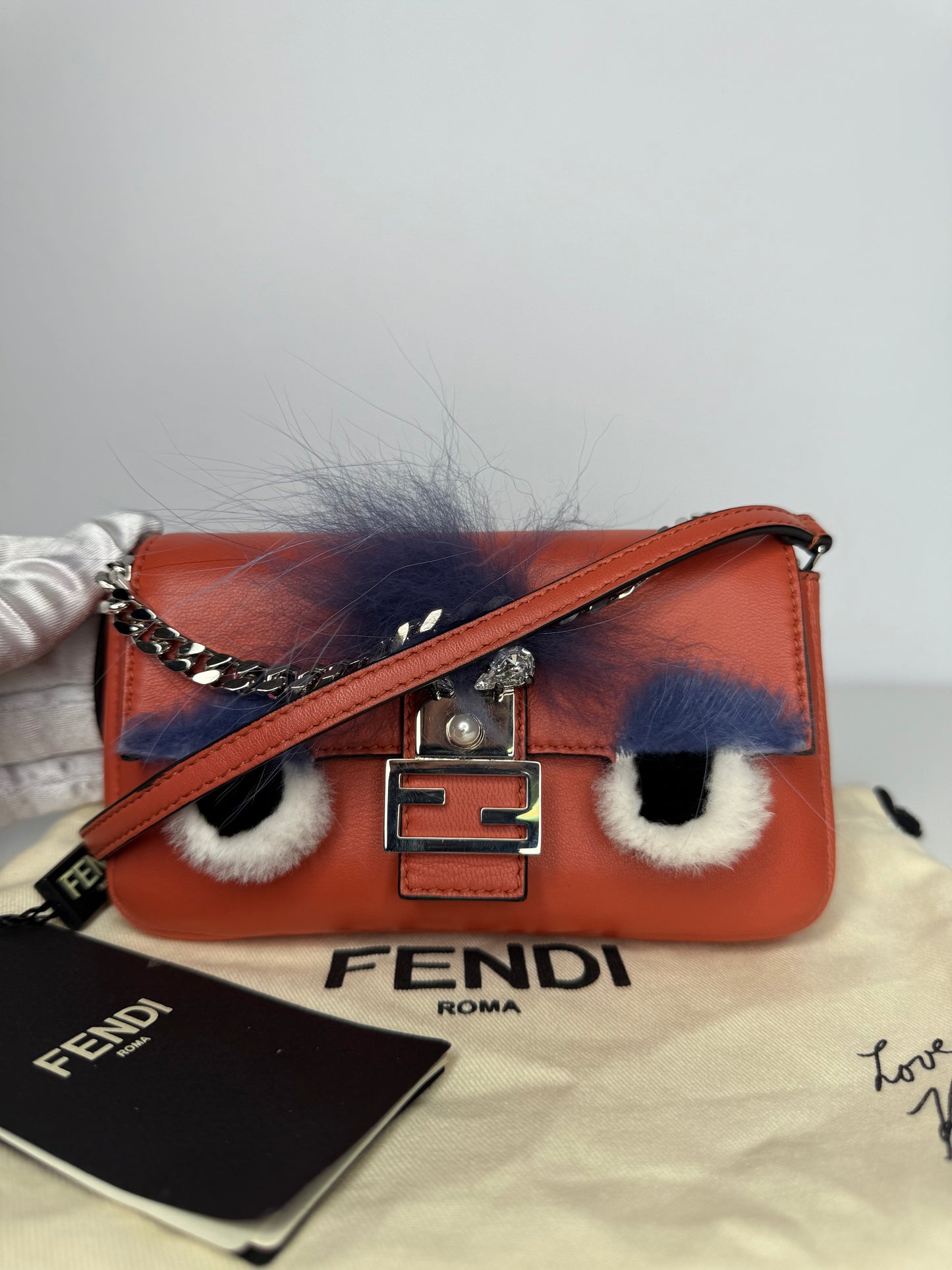 Fendi Orange Micro Monster Leather Baguette