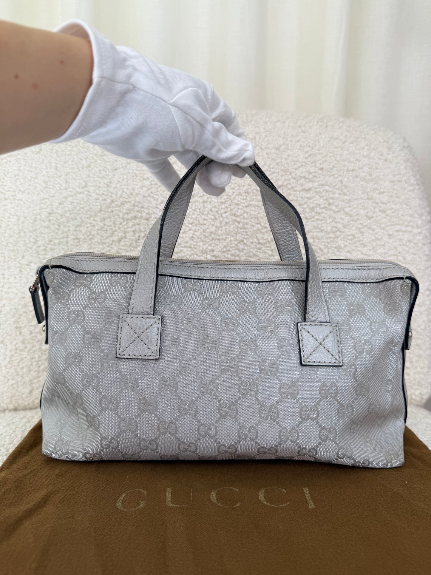 Gucci GG Monogram Canvas Small Boston in Silvery Metallic