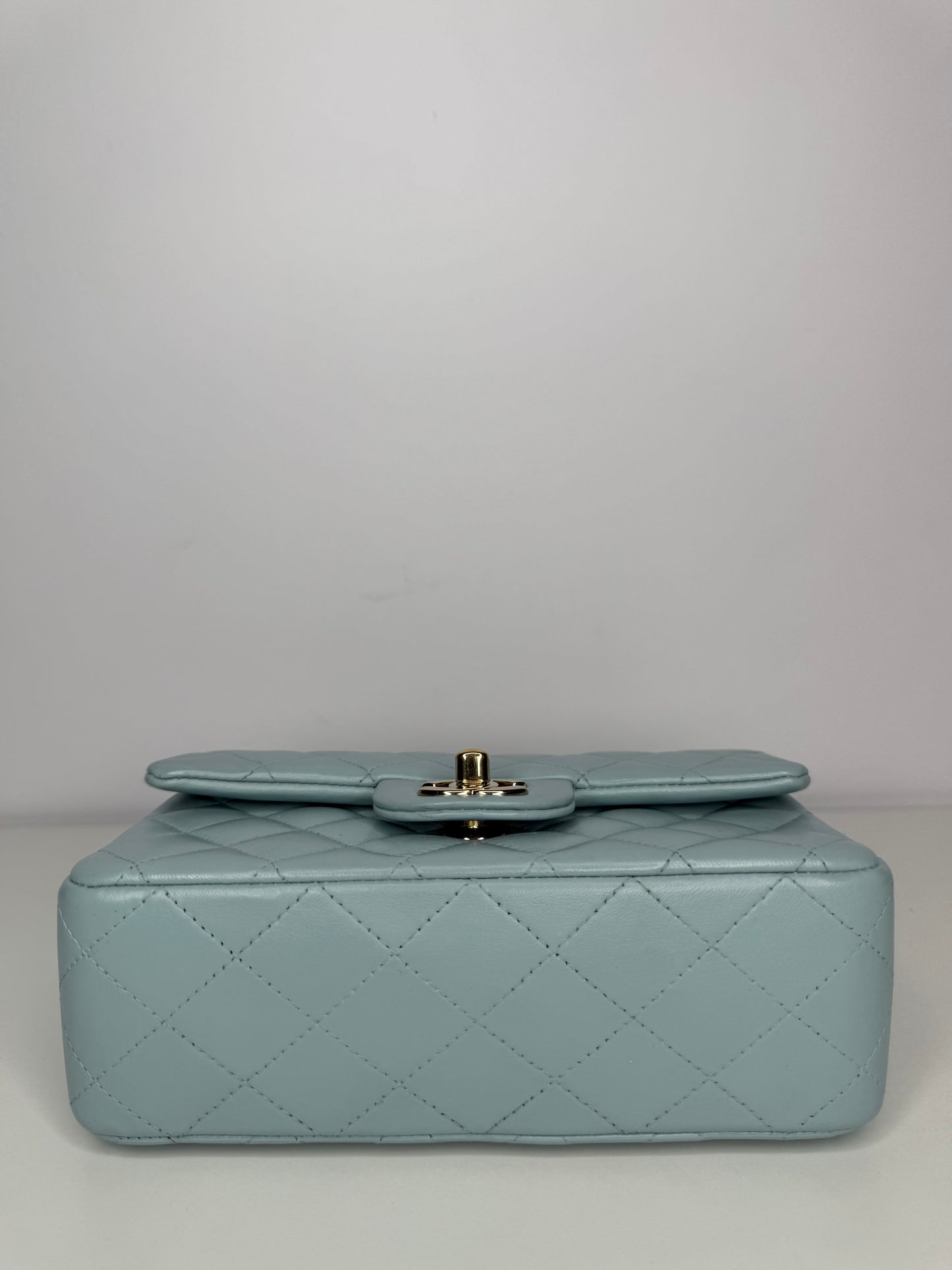 Chanel Lambskin Quilted Mini Top Handle Rectangular Flap Light Blue