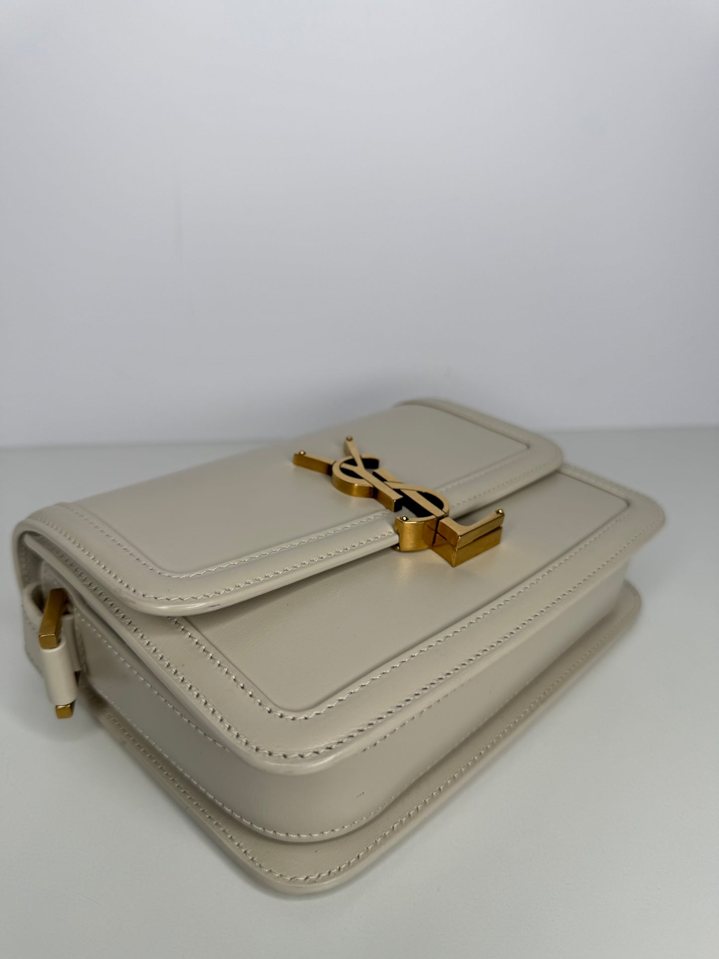 Saint Laurent Solferino Small Satchel In Box Leather Blanc Vintage