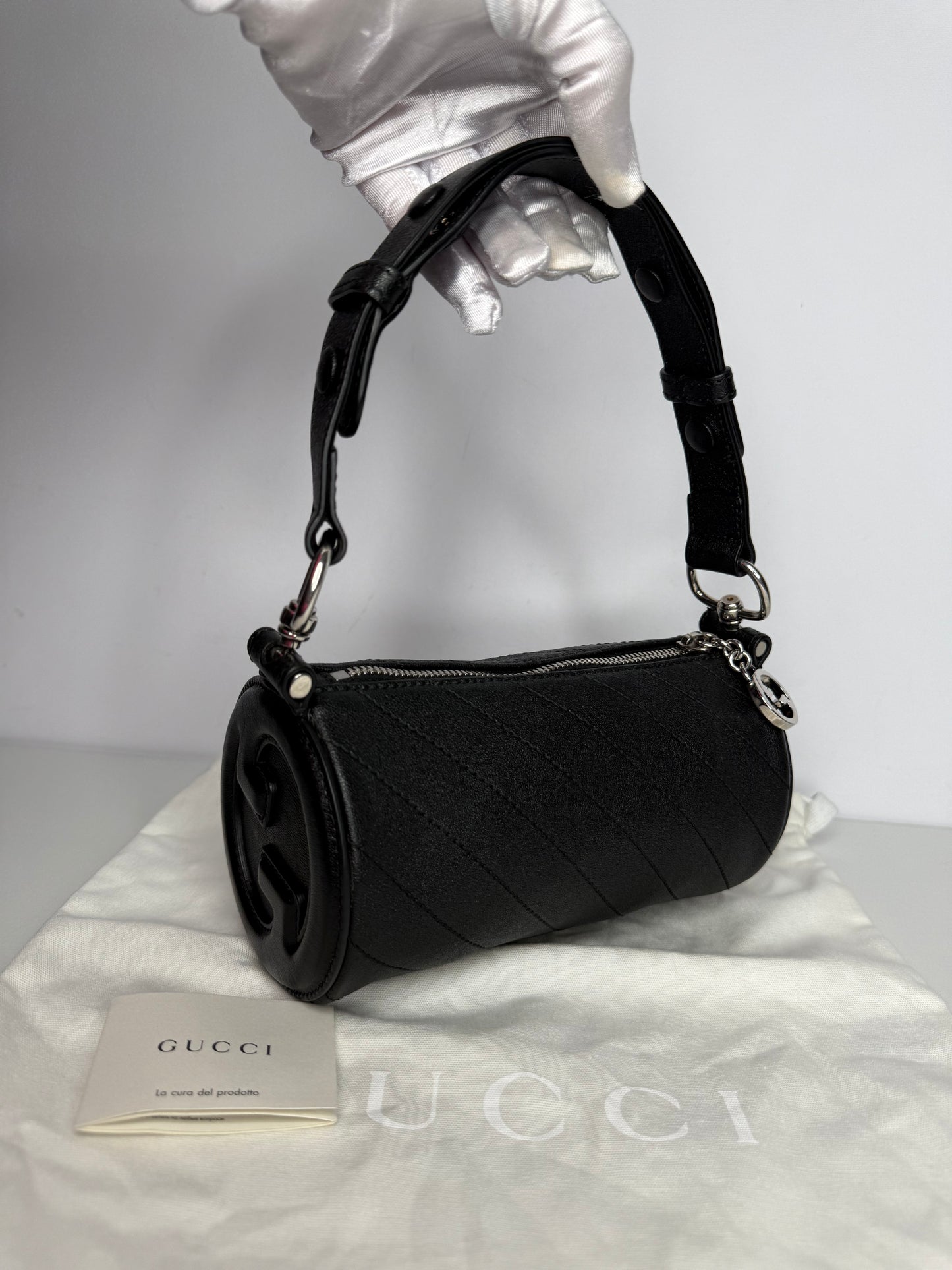 Gucci Blondie Diagonal Quilted Black Leather Mini Shoulder Bag