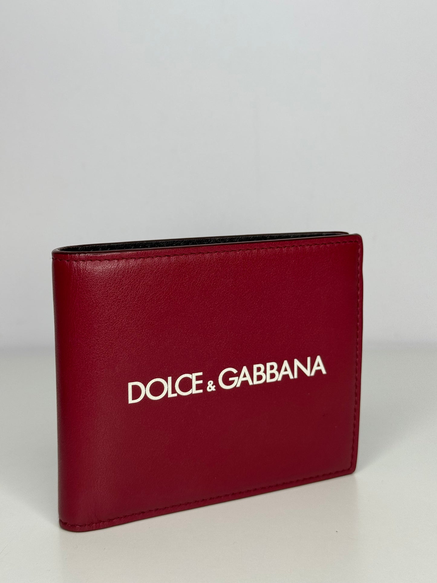 Dolce Gabbana Logo Print Red Leather Bifold Wallet