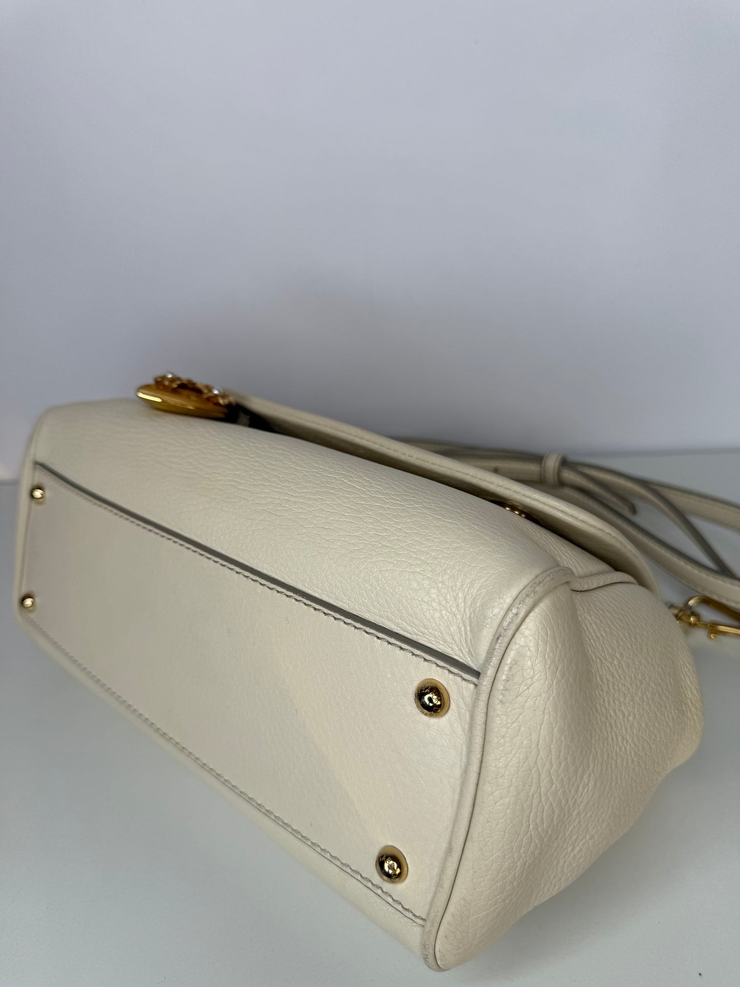 Dolce Gabbana Off White Leather Medium Miss Sicily Top Handle Bag