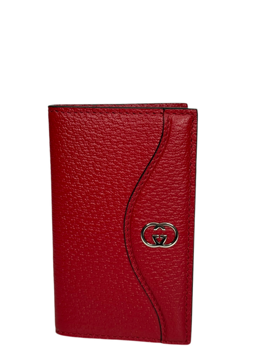 Gucci Interlocking G Leather Card Case Red