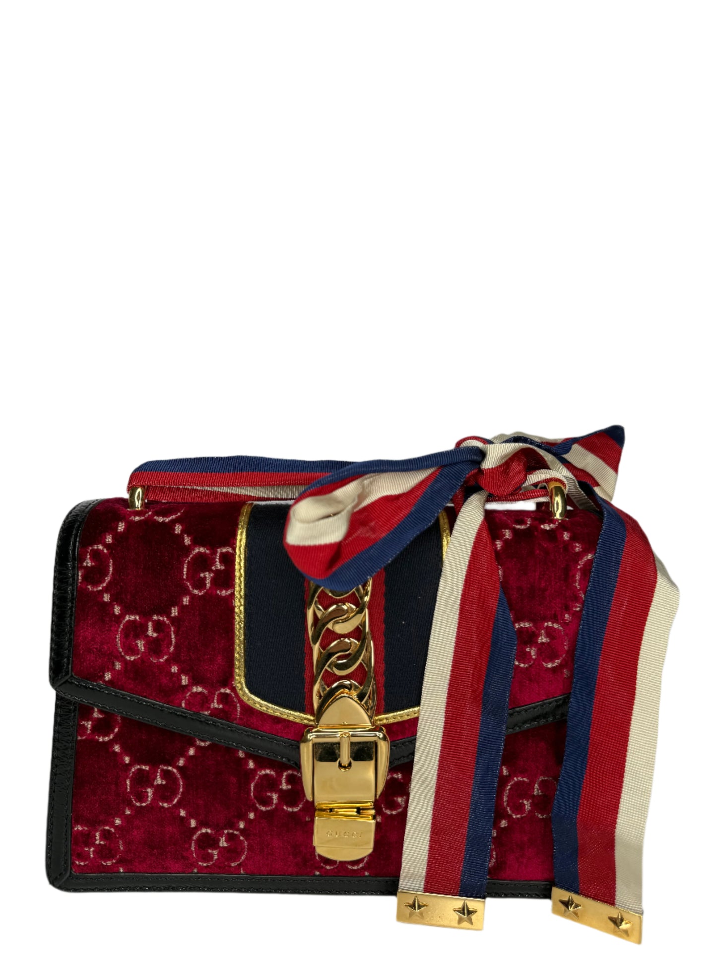 Gucci GG Velvet Small Sylvie Shoulder Bag Burgundy