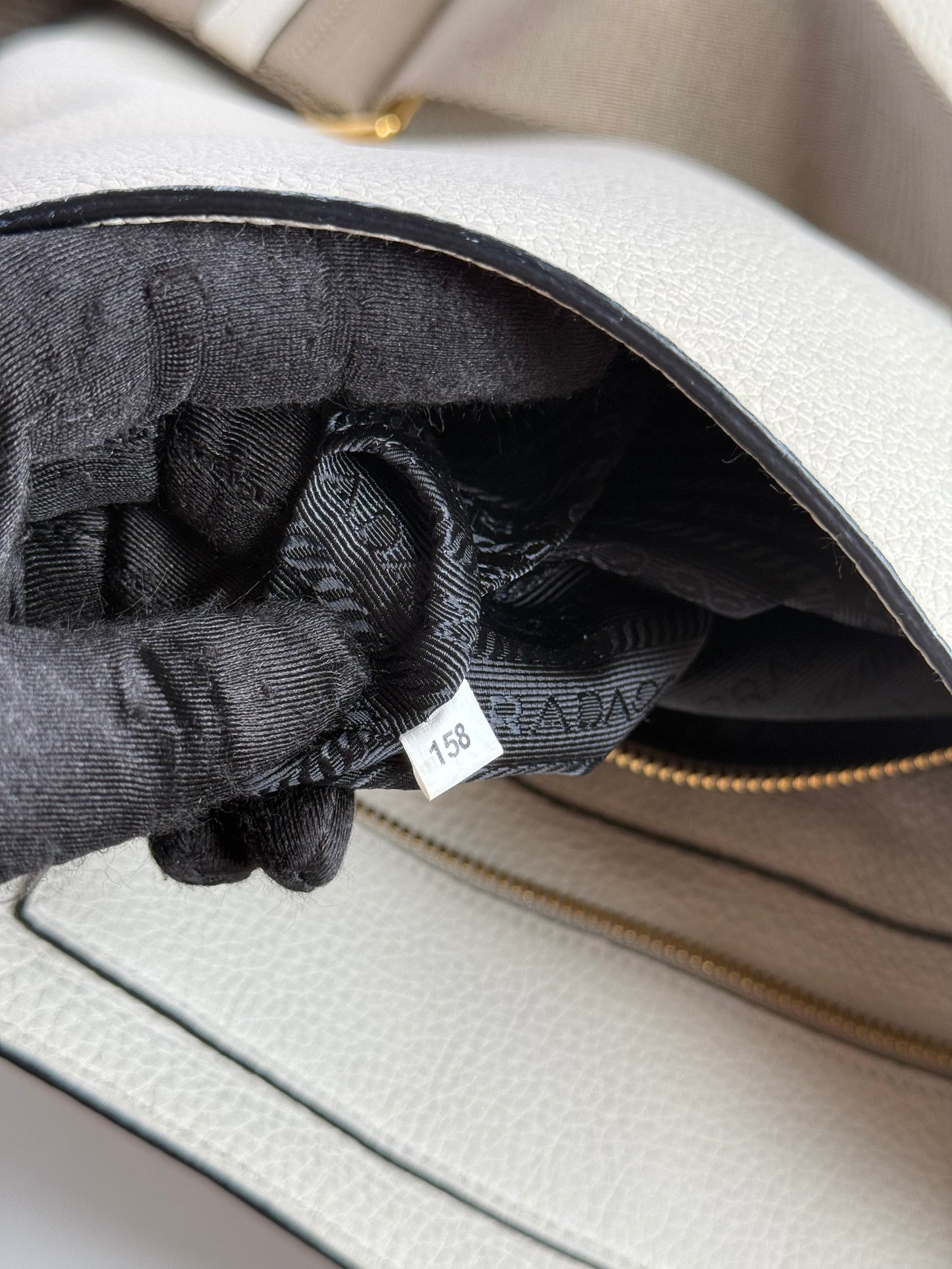 Prada Off White Vitello Daino Leather Zip Messenger Bag