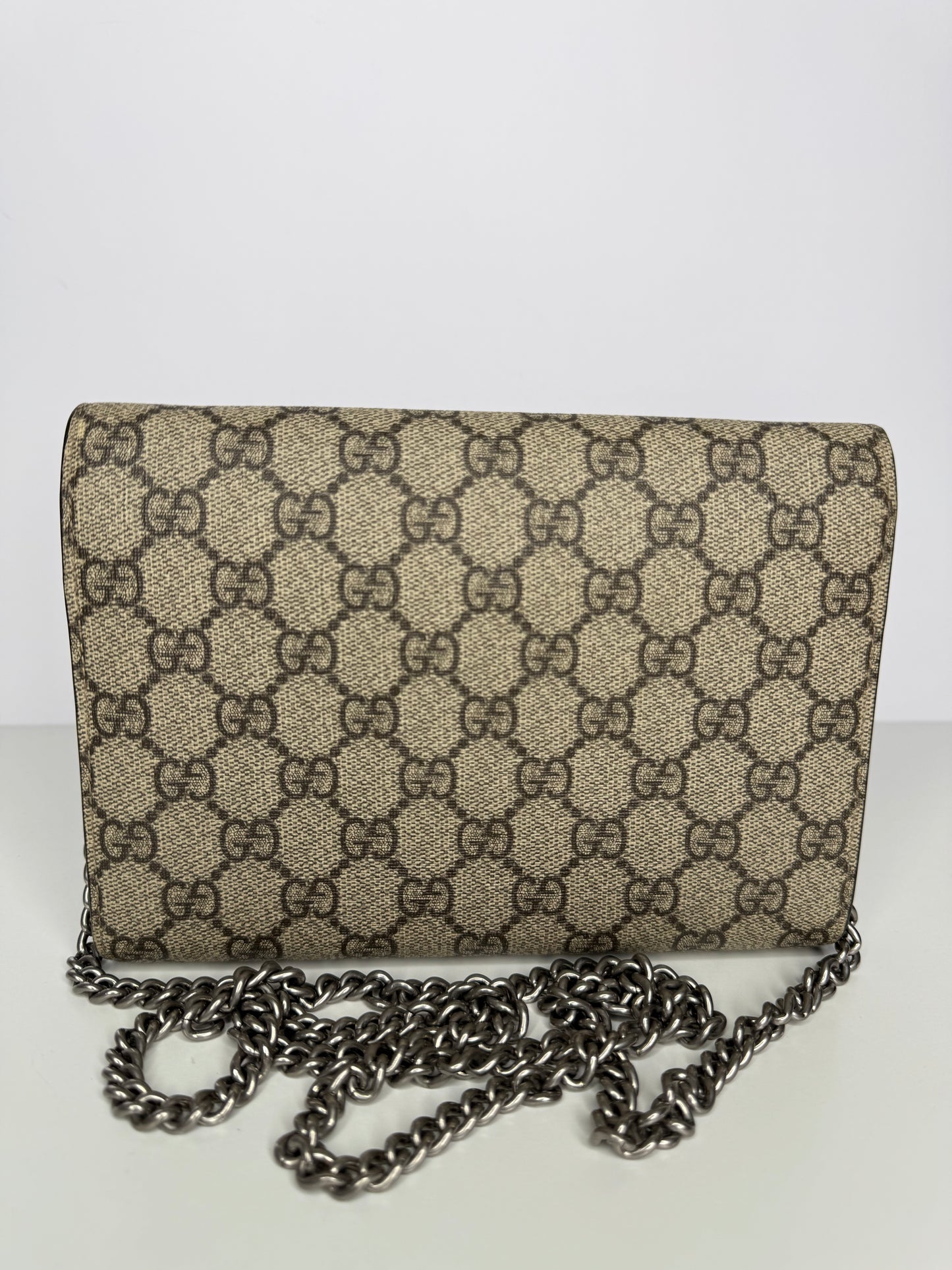 Gucci Dionysus Beige/Ebony GG Supreme Canvas Wallet on Chain