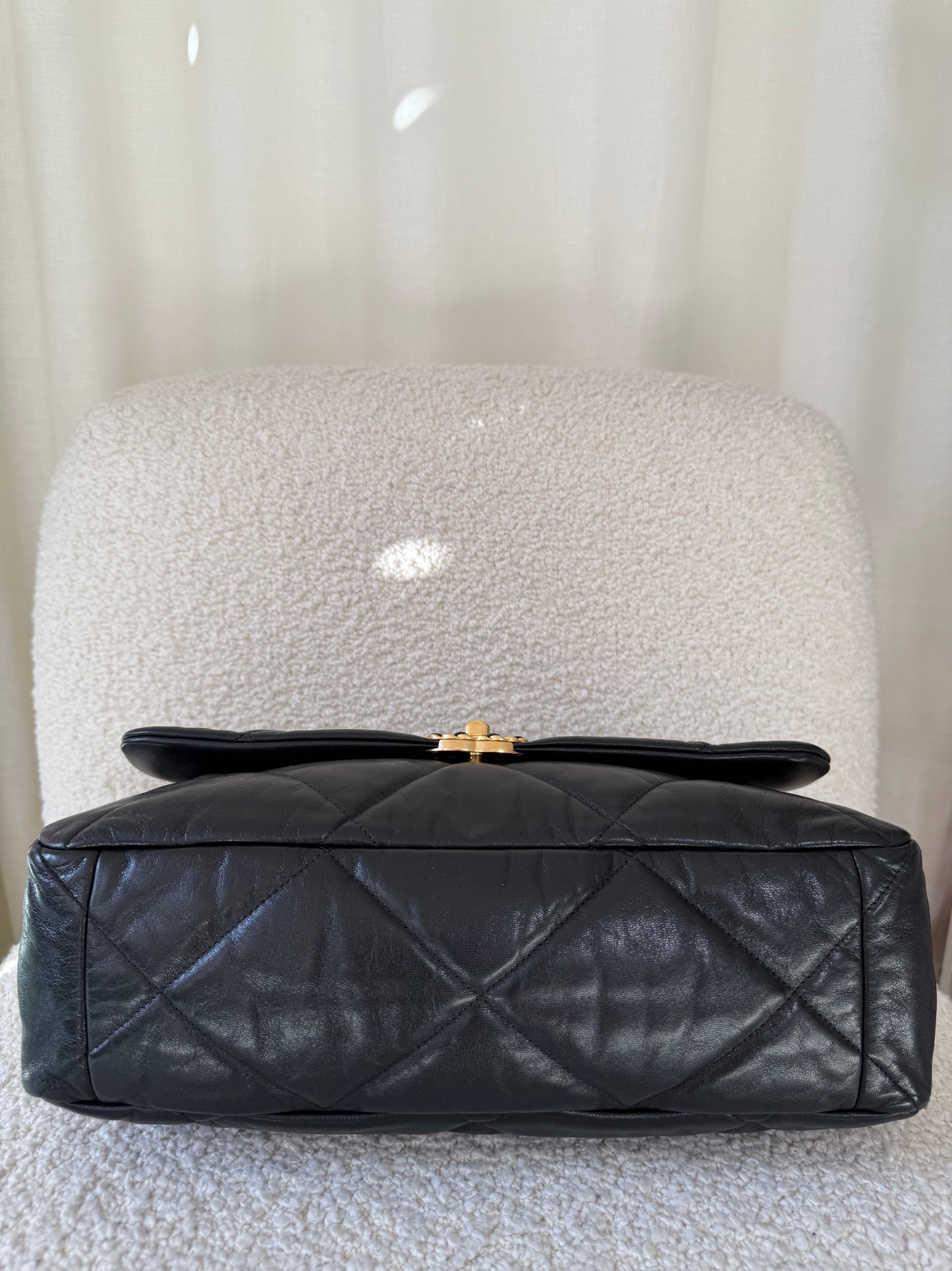 Chanel 19 Maxi Black Goatskin Quilted Leather Flap Bag