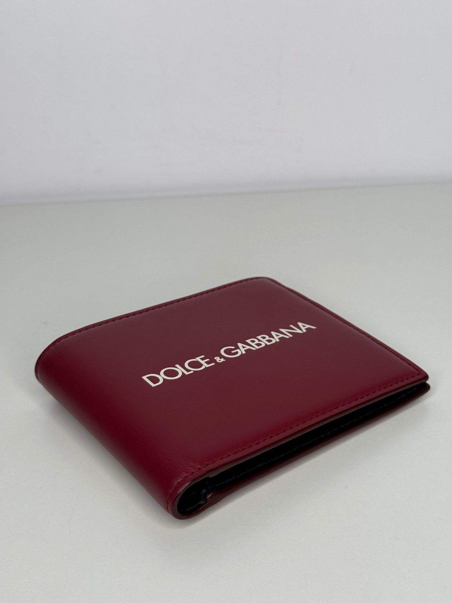 Dolce Gabbana Logo Print Red Leather Bifold Wallet