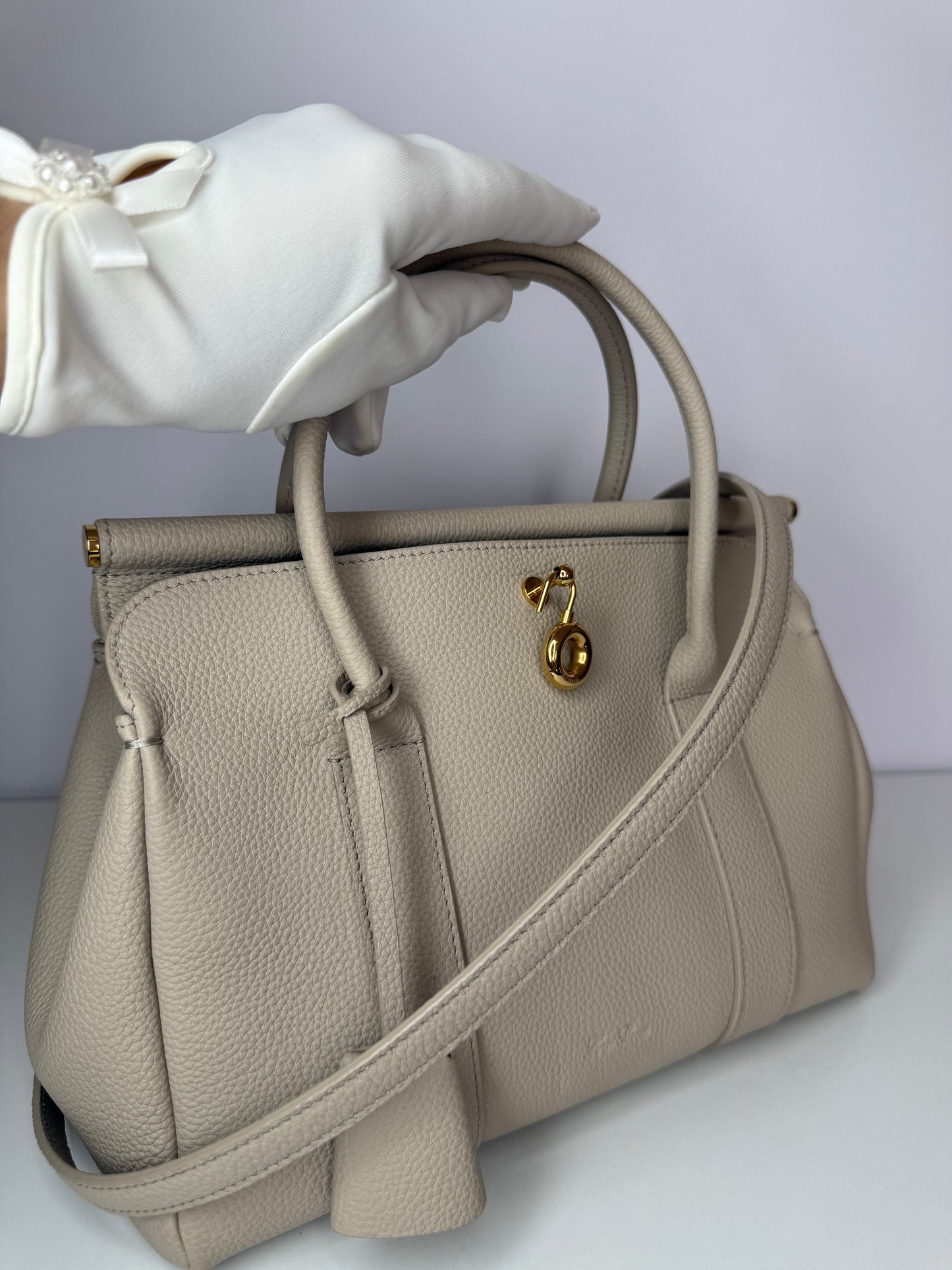 Loro Piana Loom bag L25 Grained Calfskin Light Travertine/Sun Gold