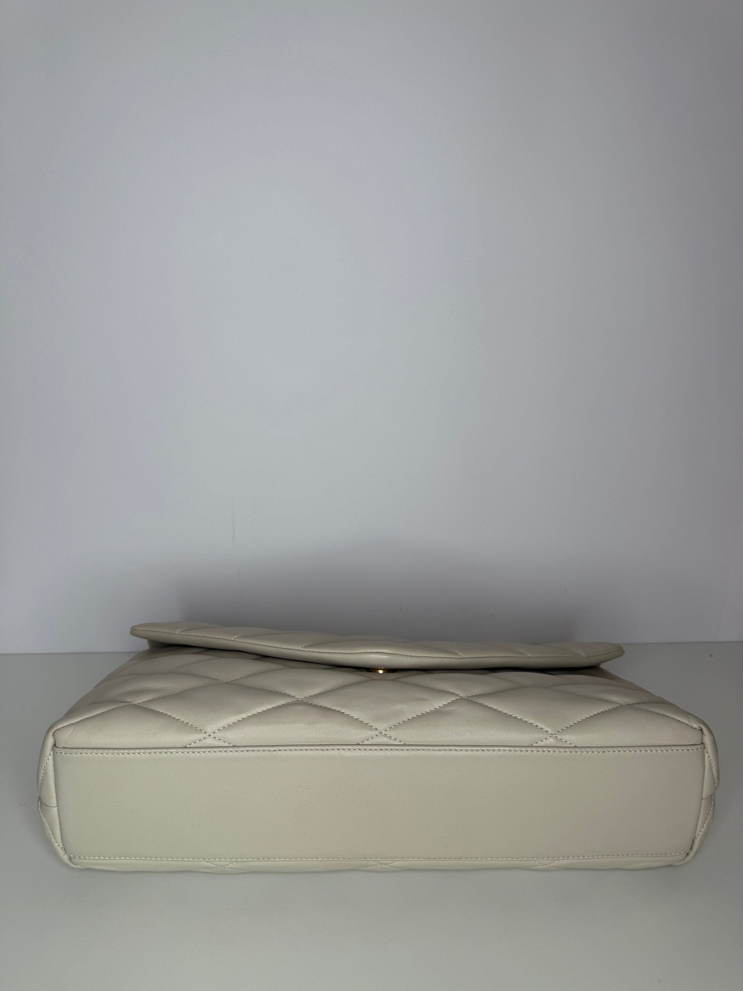 Saint Laurent Sade Puffer Ivory Quilted Leather Clutch