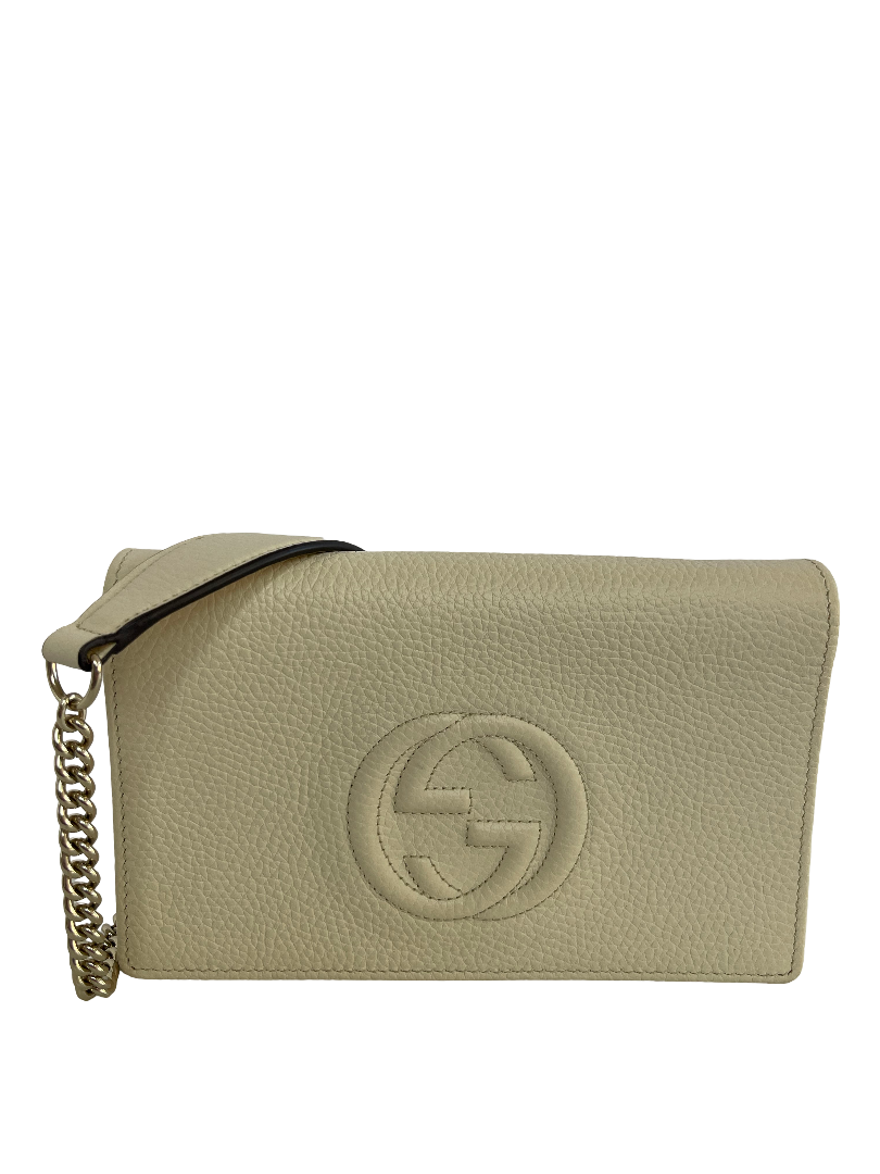 Gucci Pebbled Calfskin Soho Wallet on Chain Ivoir