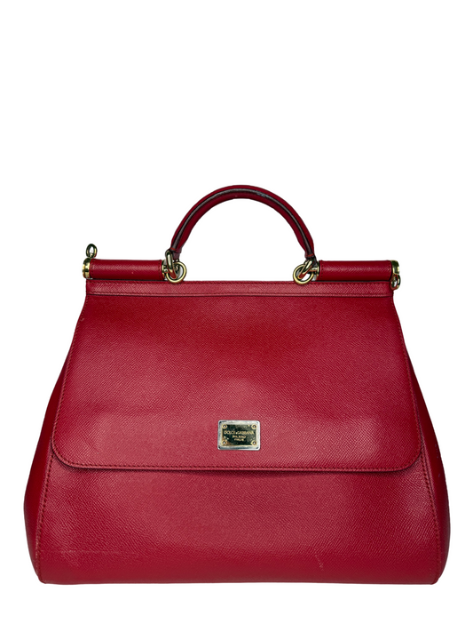 Dolce Gabbana Large Miss Sicily Red Leather Top Handle Bag