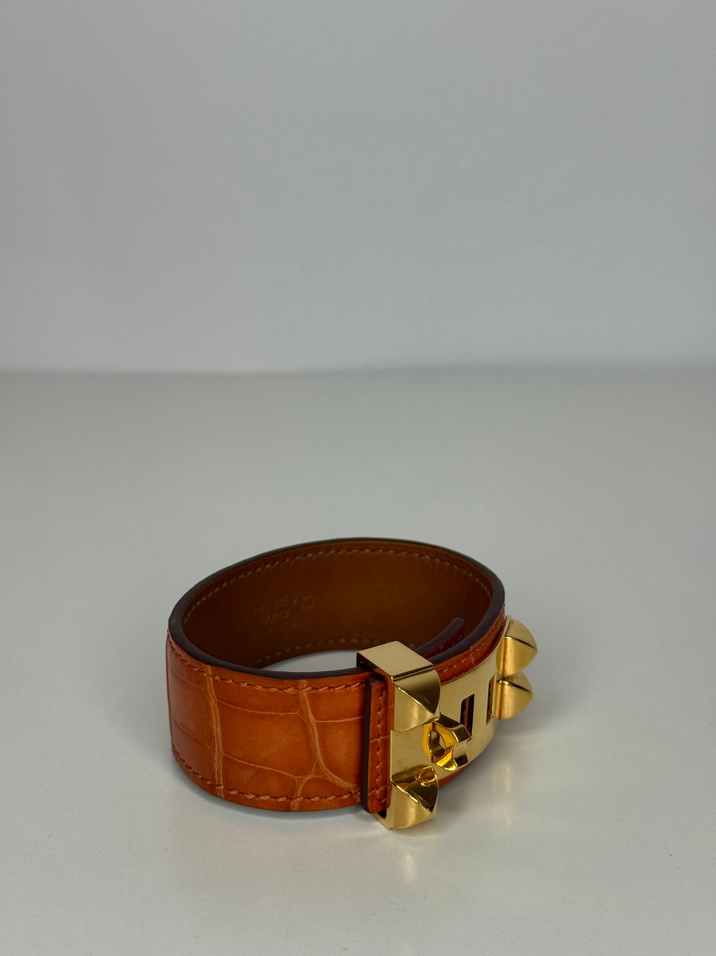 Hermès Collier de Chien Shiny Orange Alligator Bracelet