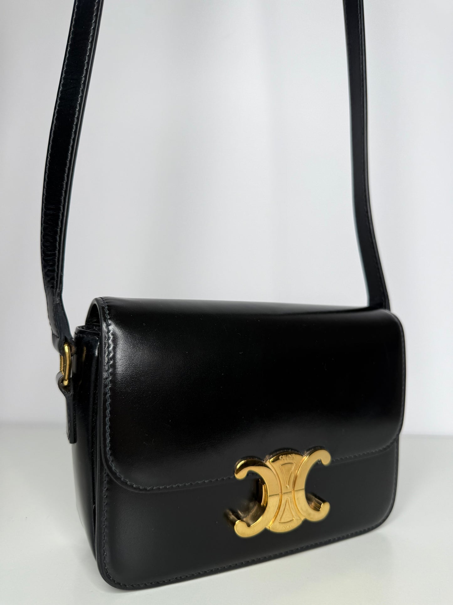 Celine Teen Triomphe Bag in Black Shiny Calfskin