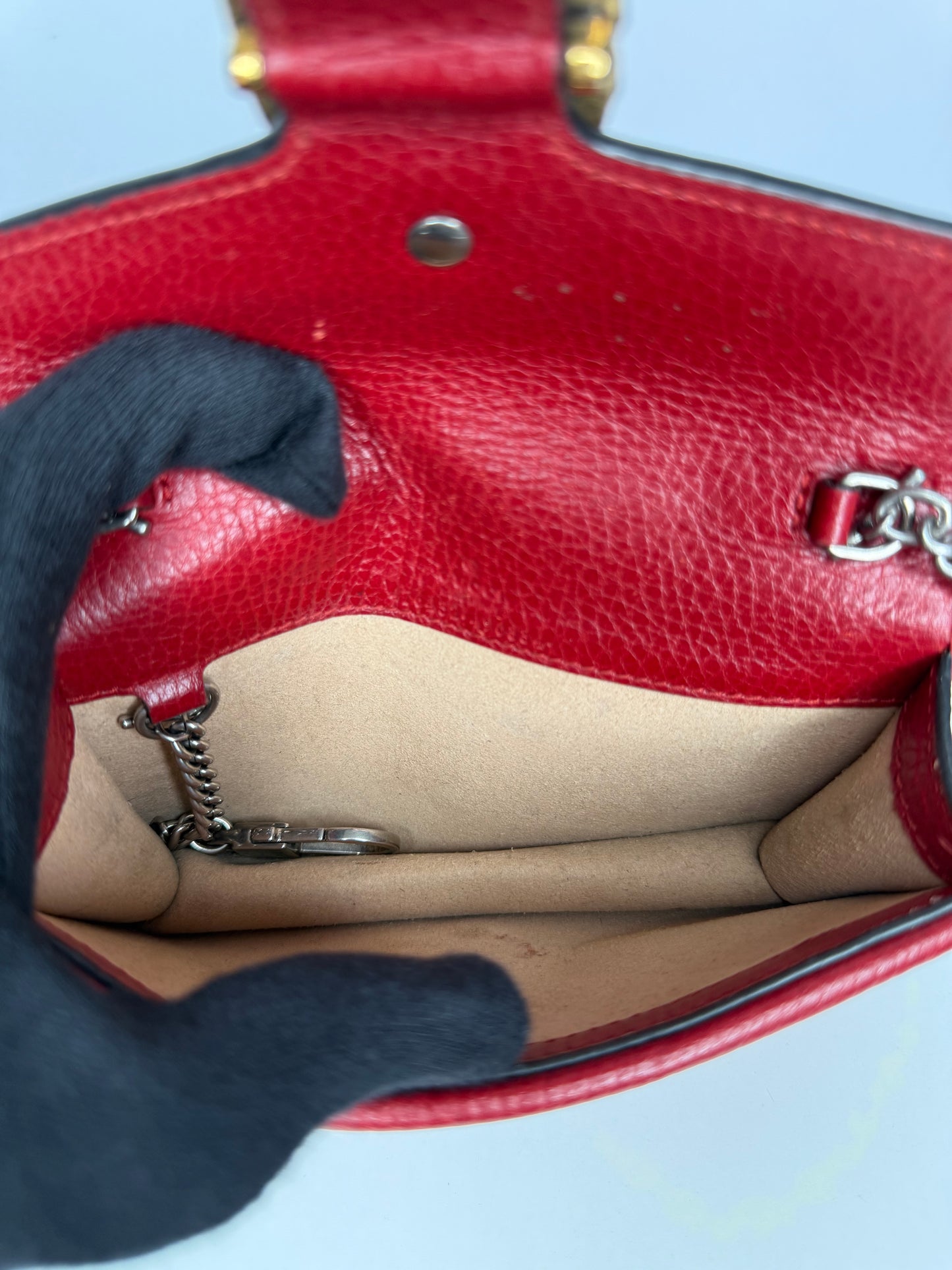 Gucci Crystal Super Mini Dionysus Red Leather Wallet on Chain