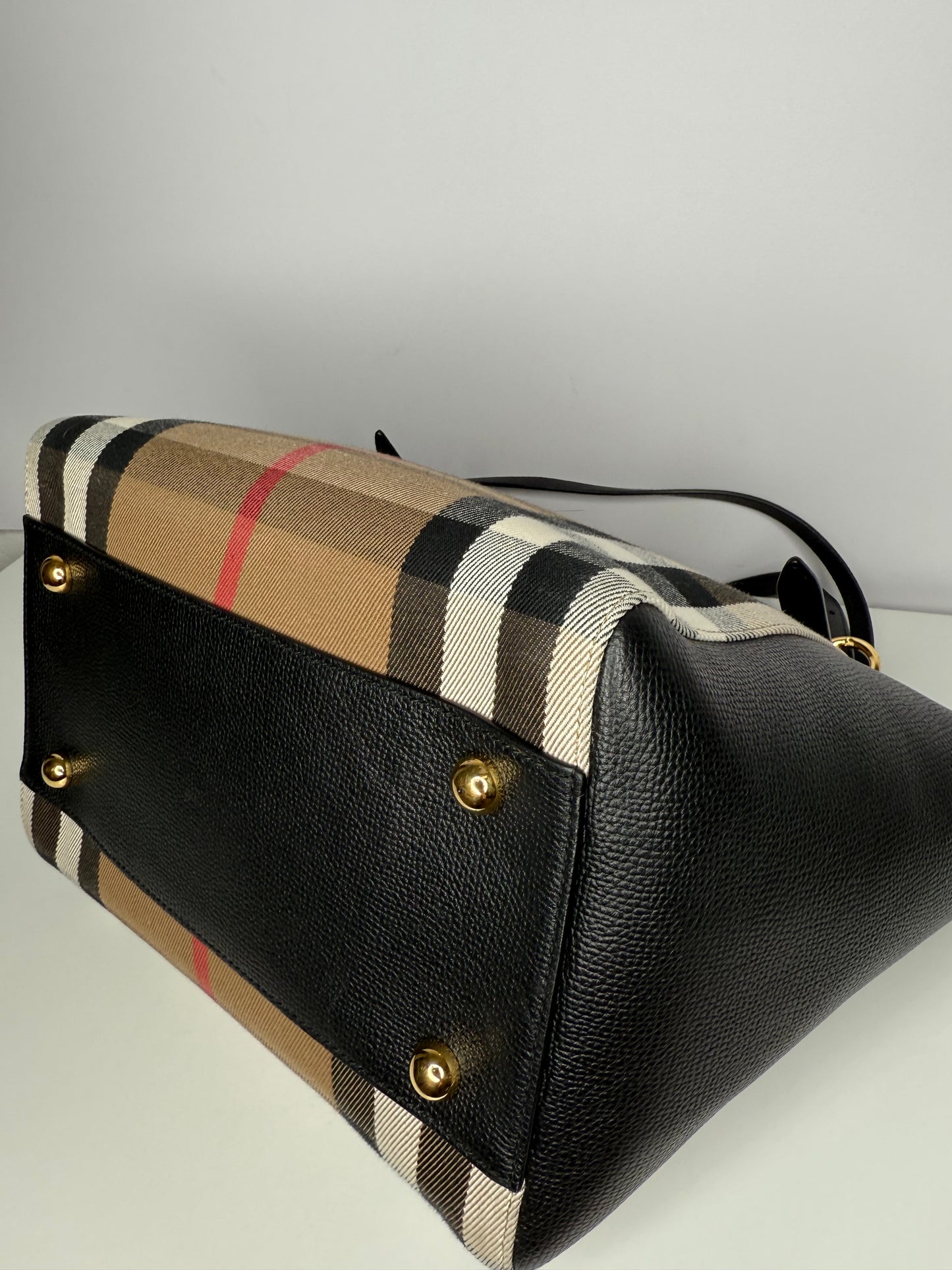 Burberry Black Leather and House Check Canvas Canterbury Tote Bag