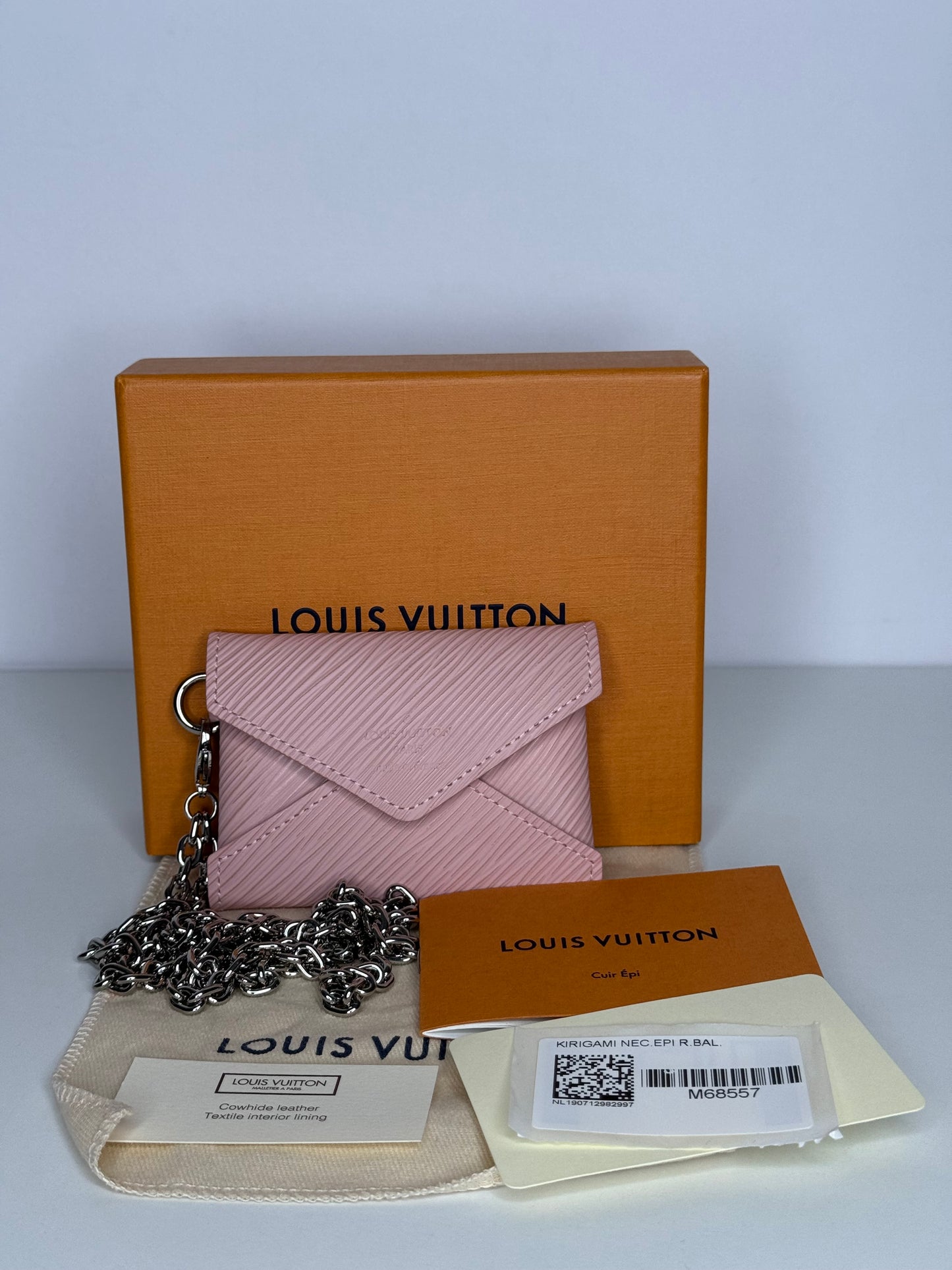 Louis Vuitton Kirigami In Epi Rose Ballerine Card Holder With Silver Chain