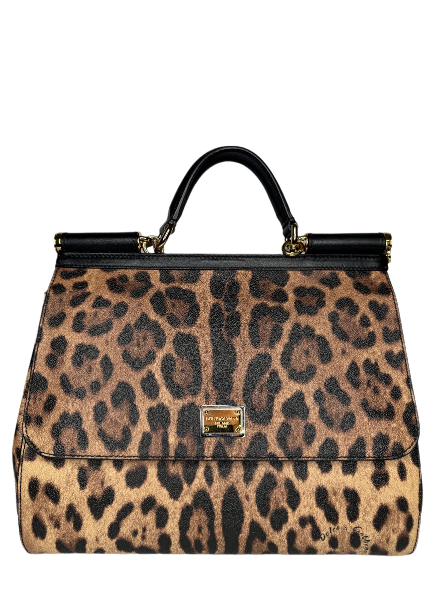 Dolce Gabbana Leopard Print Large Miss Sicily Top Handle Bag