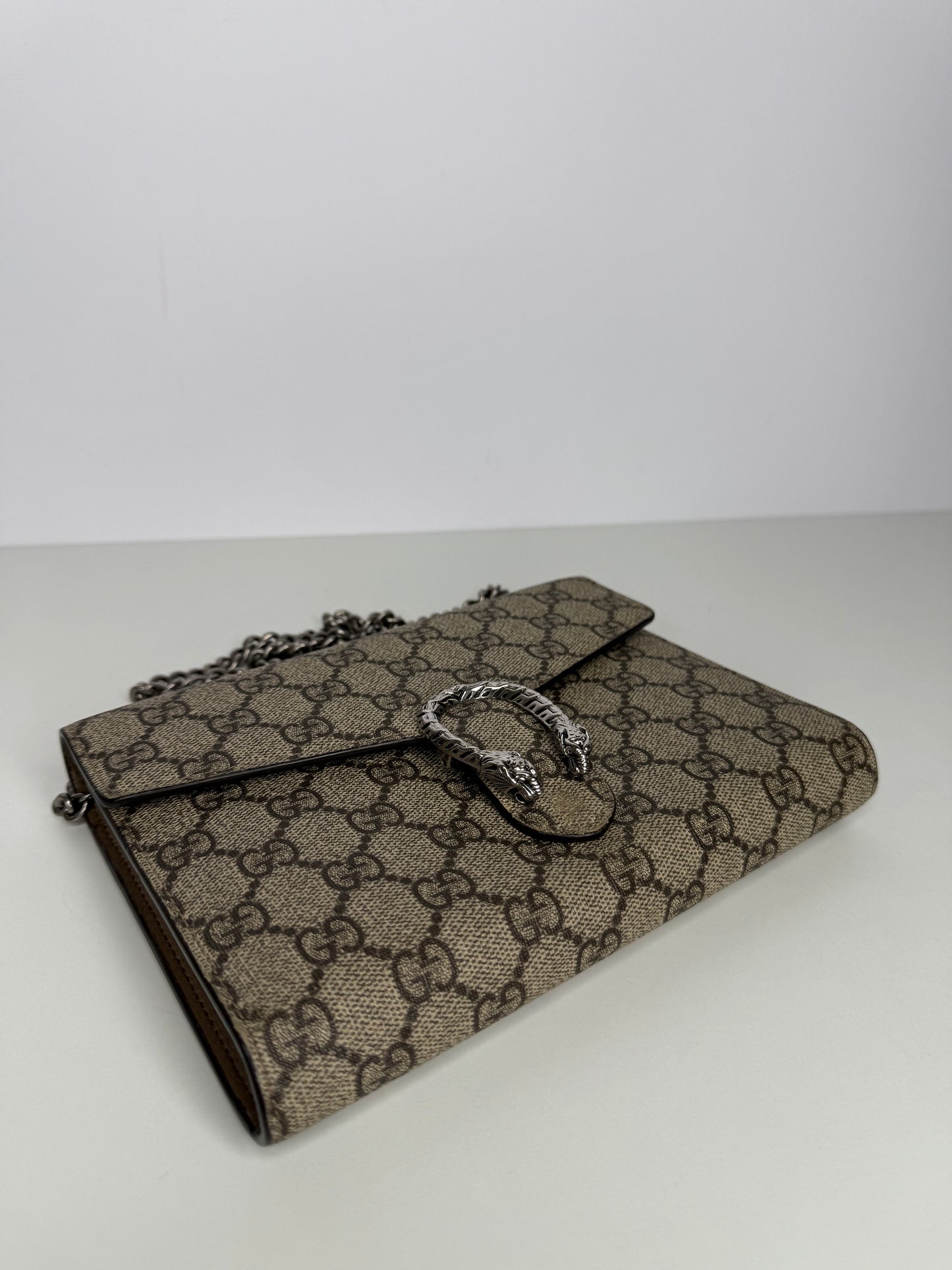 Gucci Dionysus Beige/Ebony GG Supreme Canvas Wallet on Chain