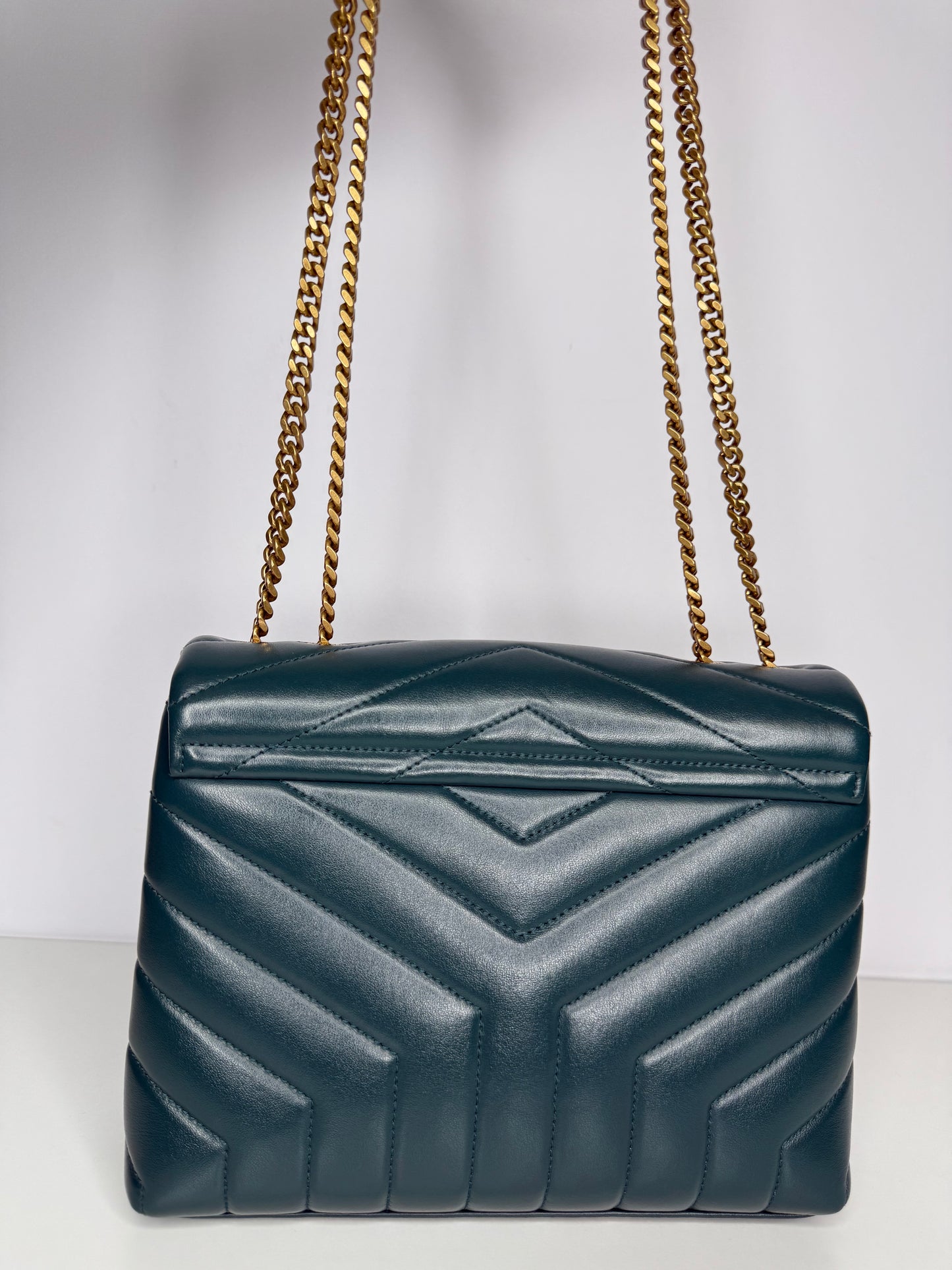 Saint Laurent Calfskin Y Quilted Monogram Medium Loulou Green