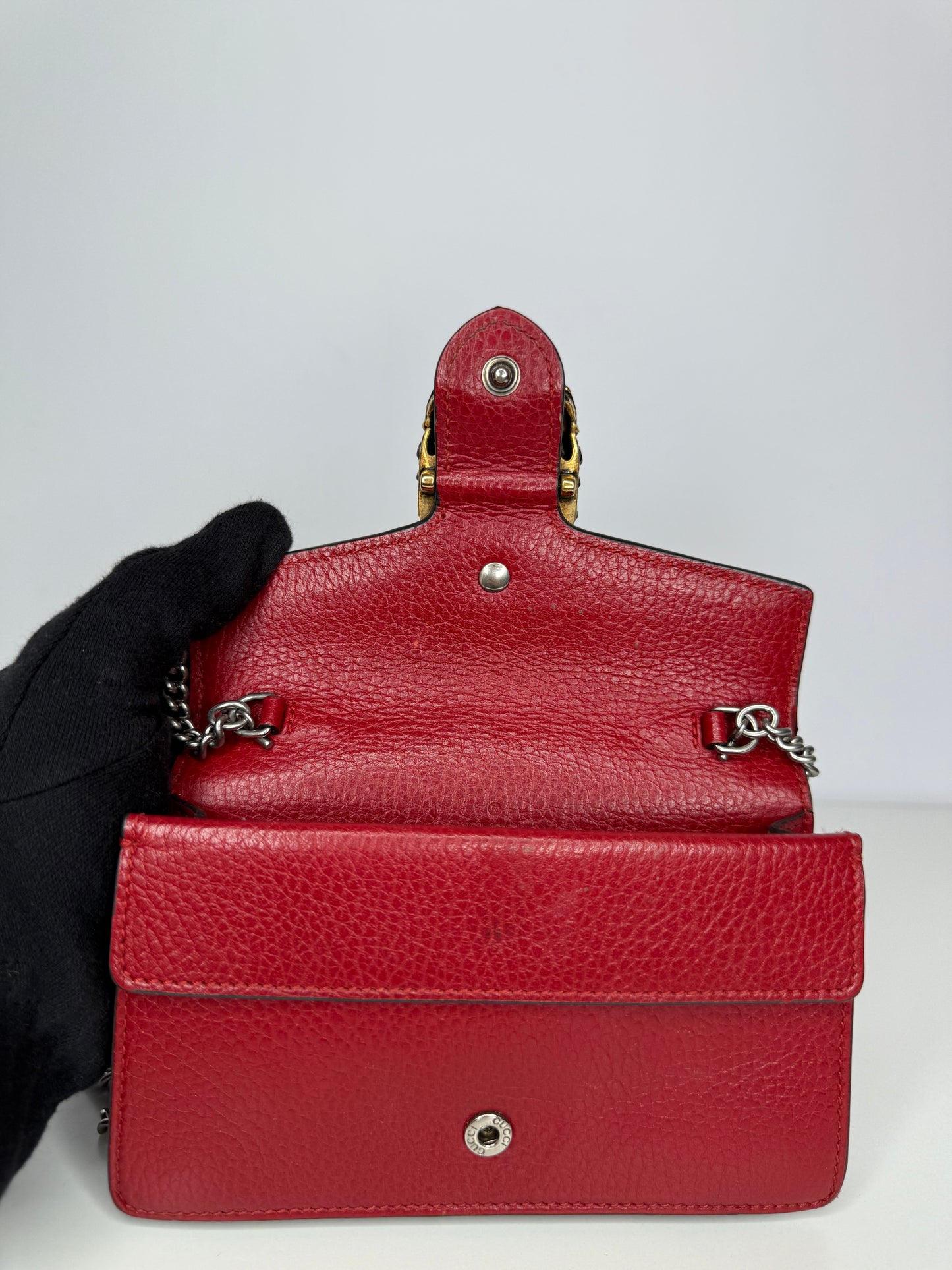 Gucci Crystal Super Mini Dionysus Red Leather Wallet on Chain