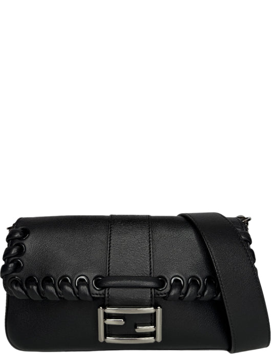 Fendi Baguette Whipstitch Black Leather