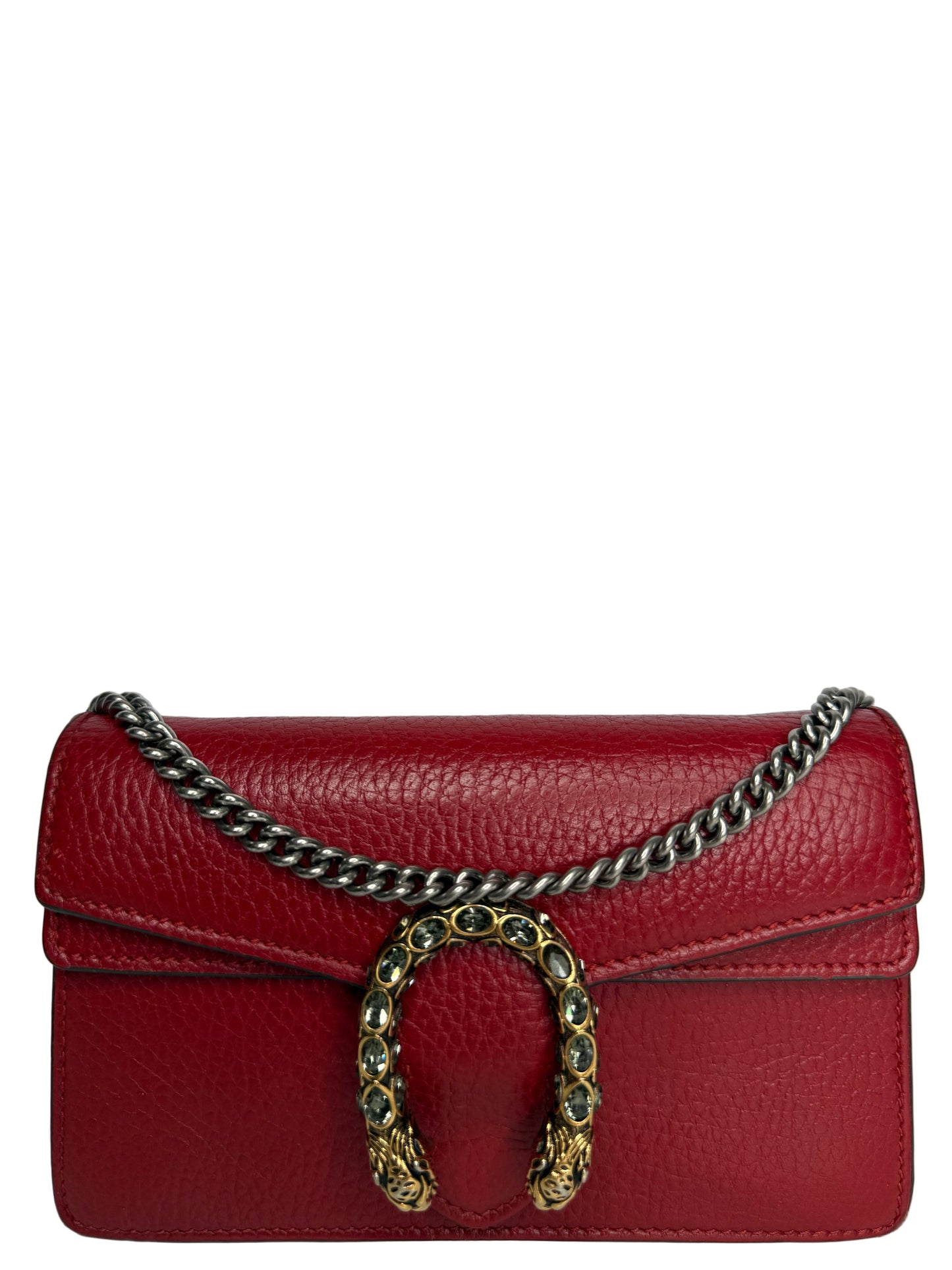 Gucci Crystal Super Mini Dionysus Red Leather Wallet on Chain