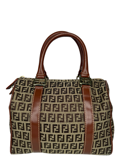 Fendi Brown Zucchino Canvas Boston Bag