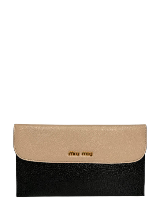 Miu Miu Continental Long Wallet in Bicolor Beige and Black Madras Goatskin