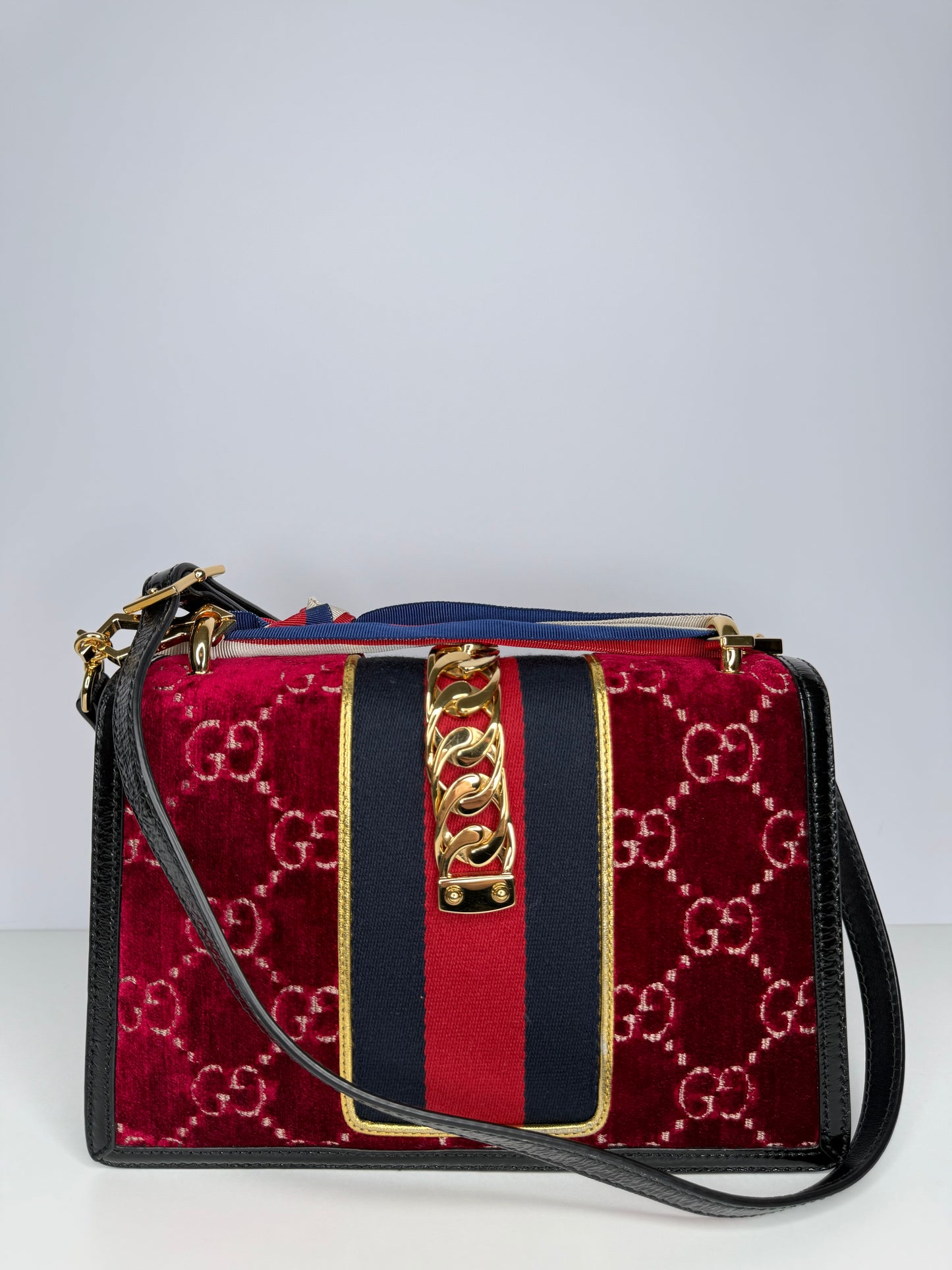 Gucci GG Velvet Small Sylvie Shoulder Bag Burgundy