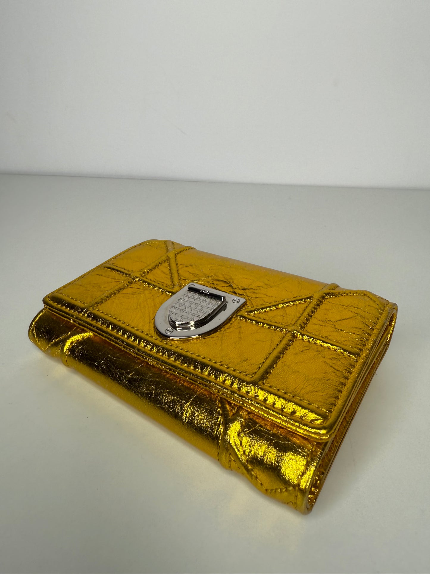 Christian Dior Yellow Gold Grained Leather Diorama Medium Flap Bag with Wallet