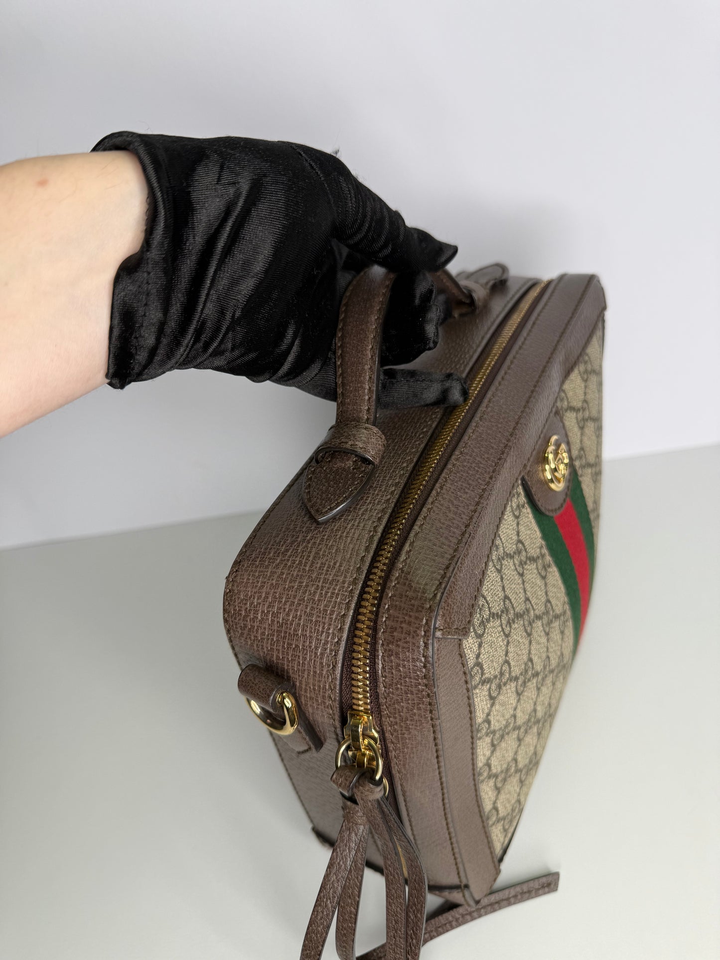 Gucci Ophidia GG Supreme Canvas and Leather Top Handle Bag