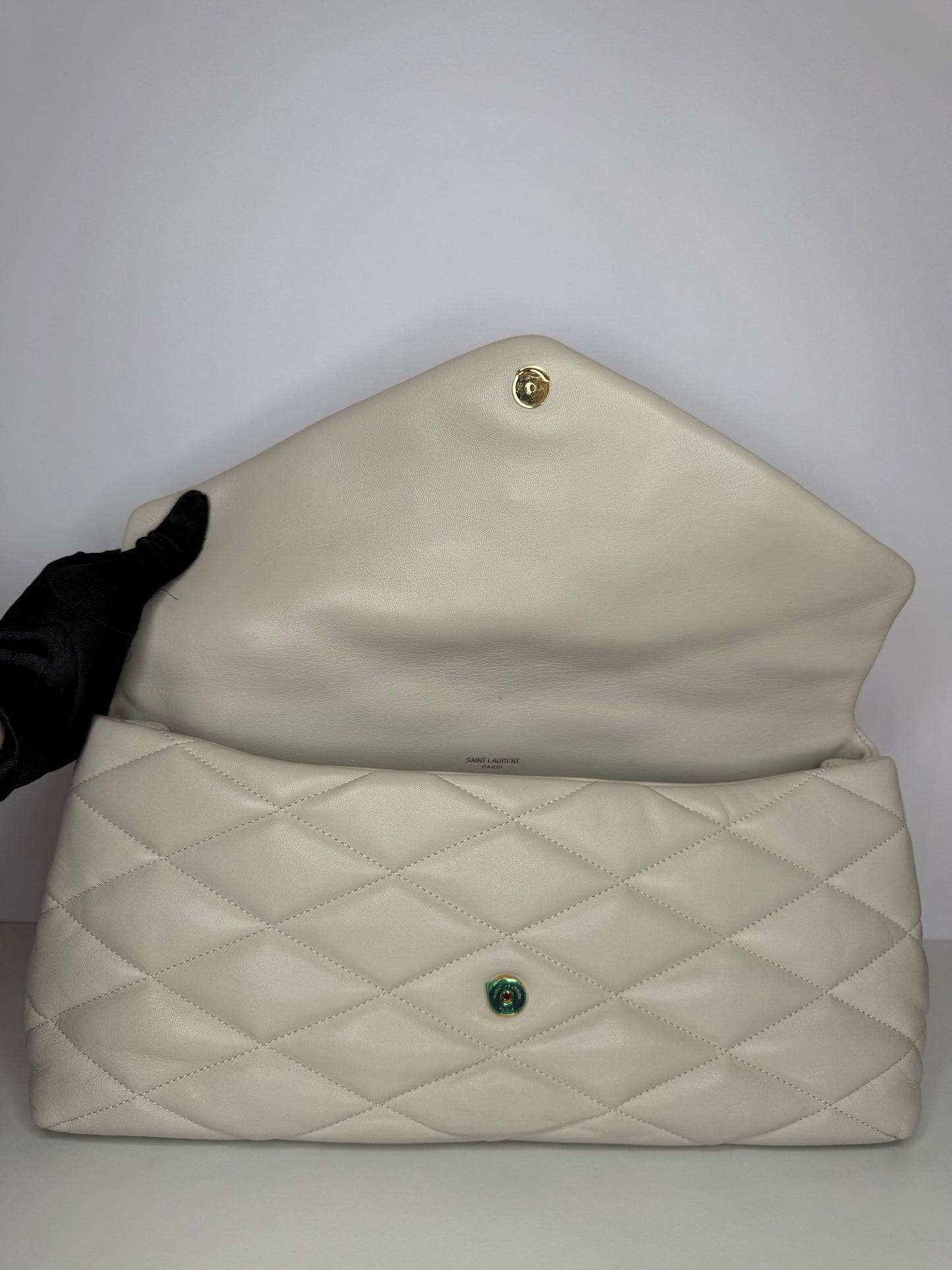 Saint Laurent Sade Puffer Ivory Quilted Leather Clutch