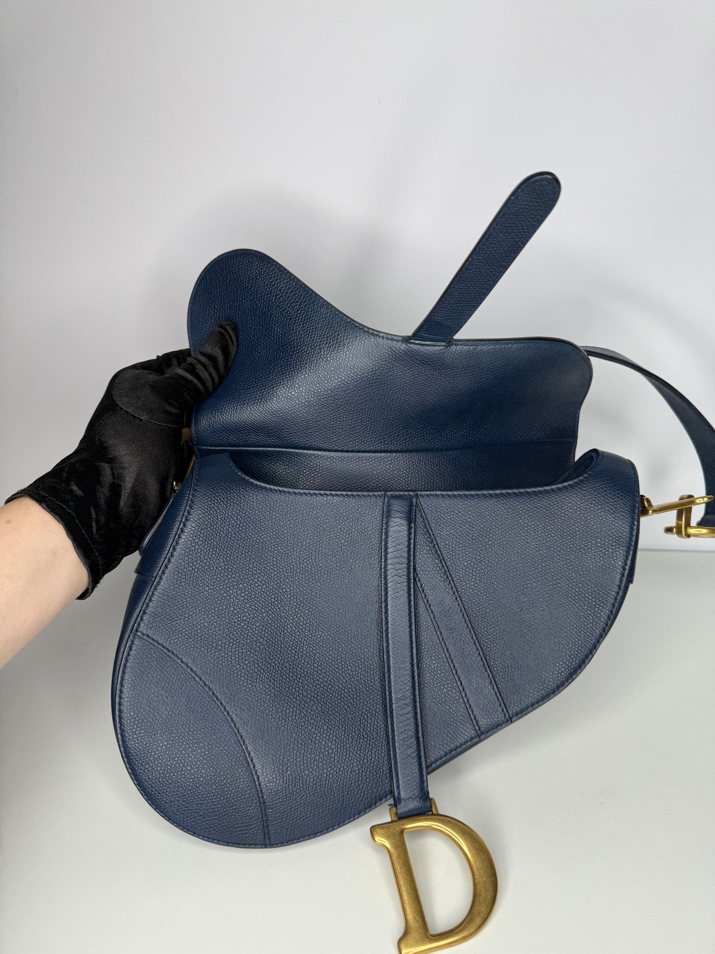 Dior Saddle Bag Deep Ocean Blue Grained Calfskin