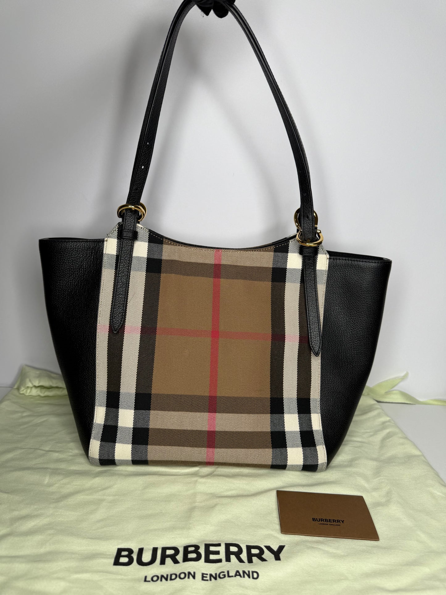 Burberry Black Leather and House Check Canvas Canterbury Tote Bag