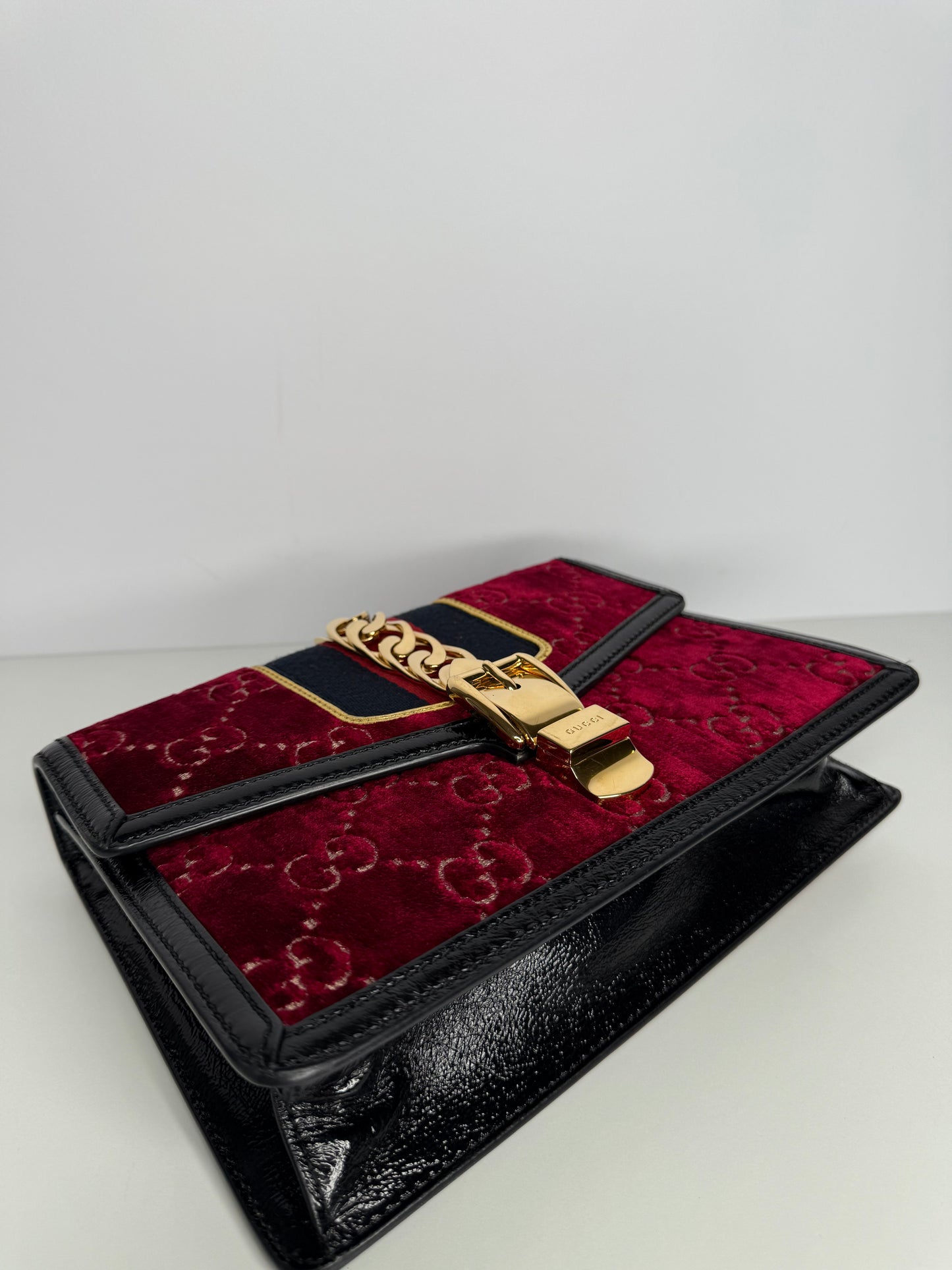 Gucci GG Velvet Small Sylvie Shoulder Bag Burgundy