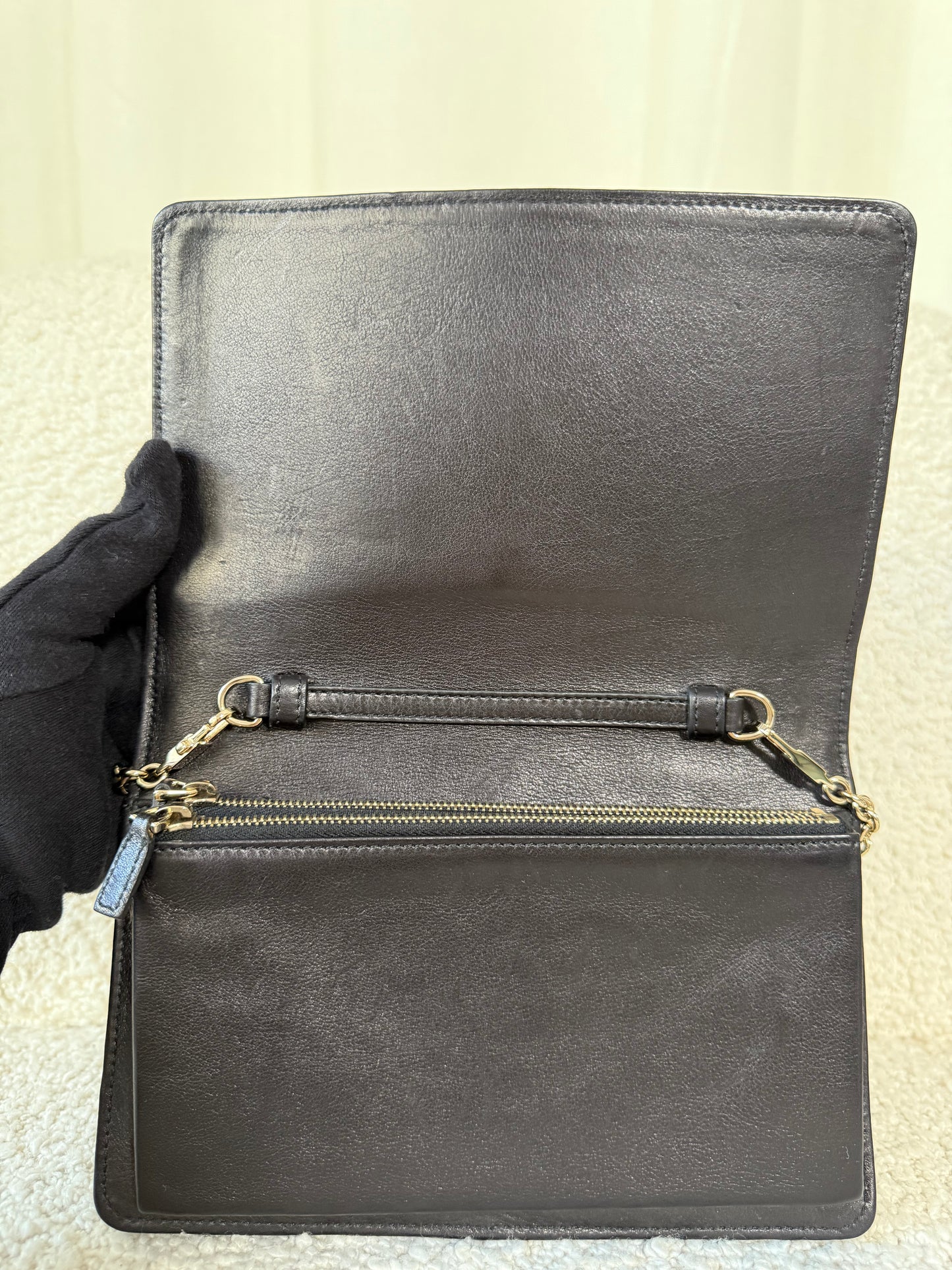 Gucci Zebra Broadway Piston Lock Chain Clutch Calf Hair