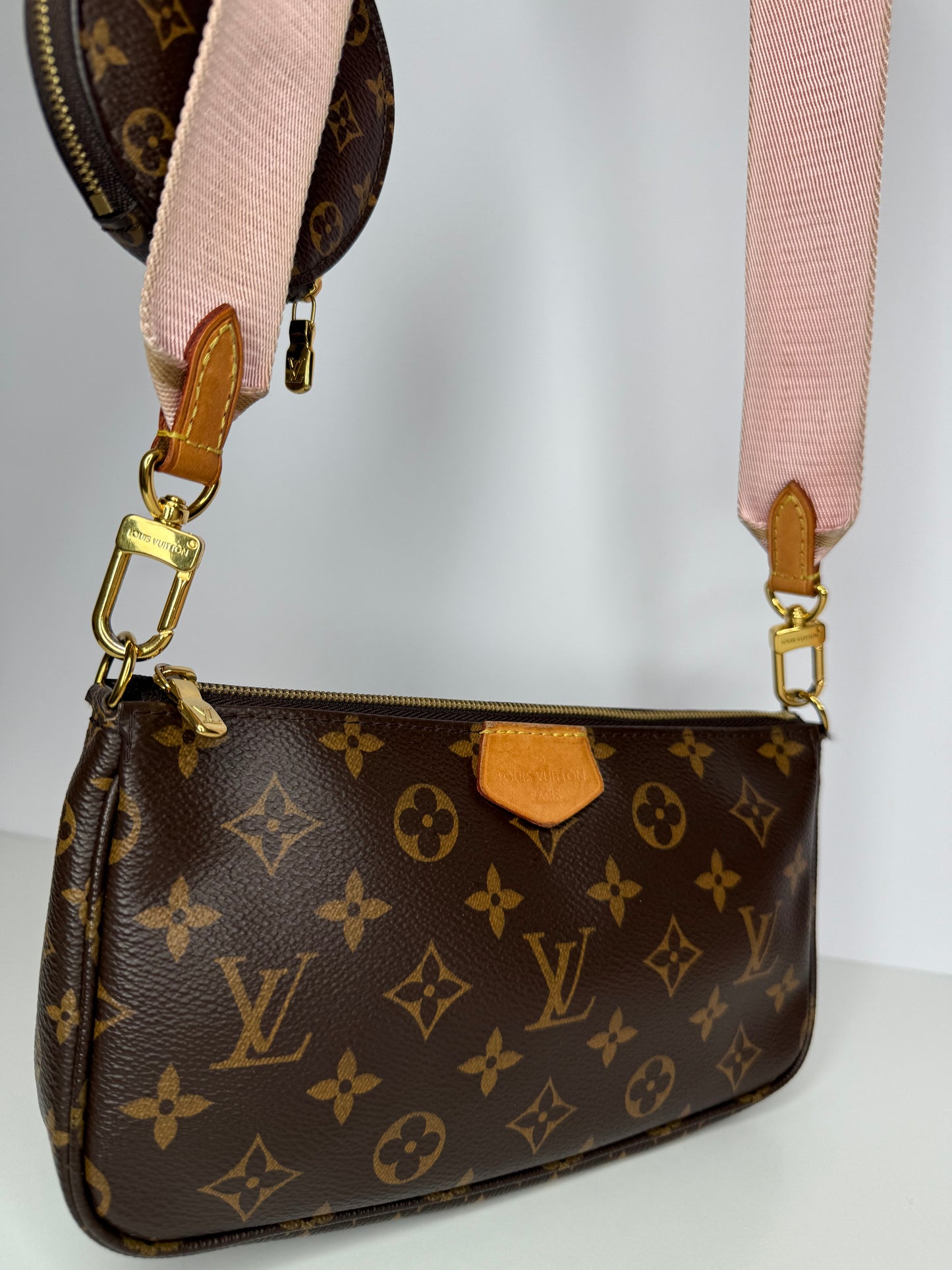 Louis Vuitton Multi Pochette Accessoires Rose Klair Strap Monogram Canvas