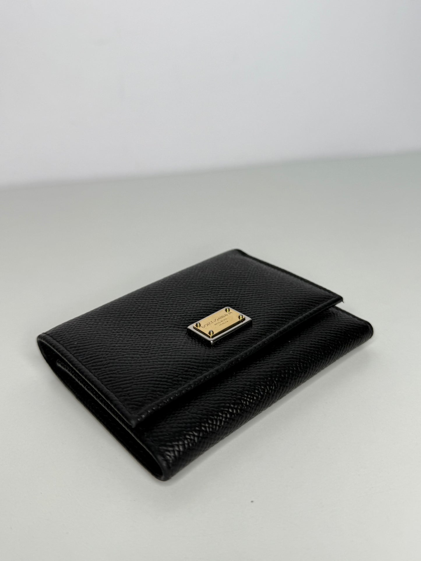 Dolce Gabbana Black Leather Trifold Wallet