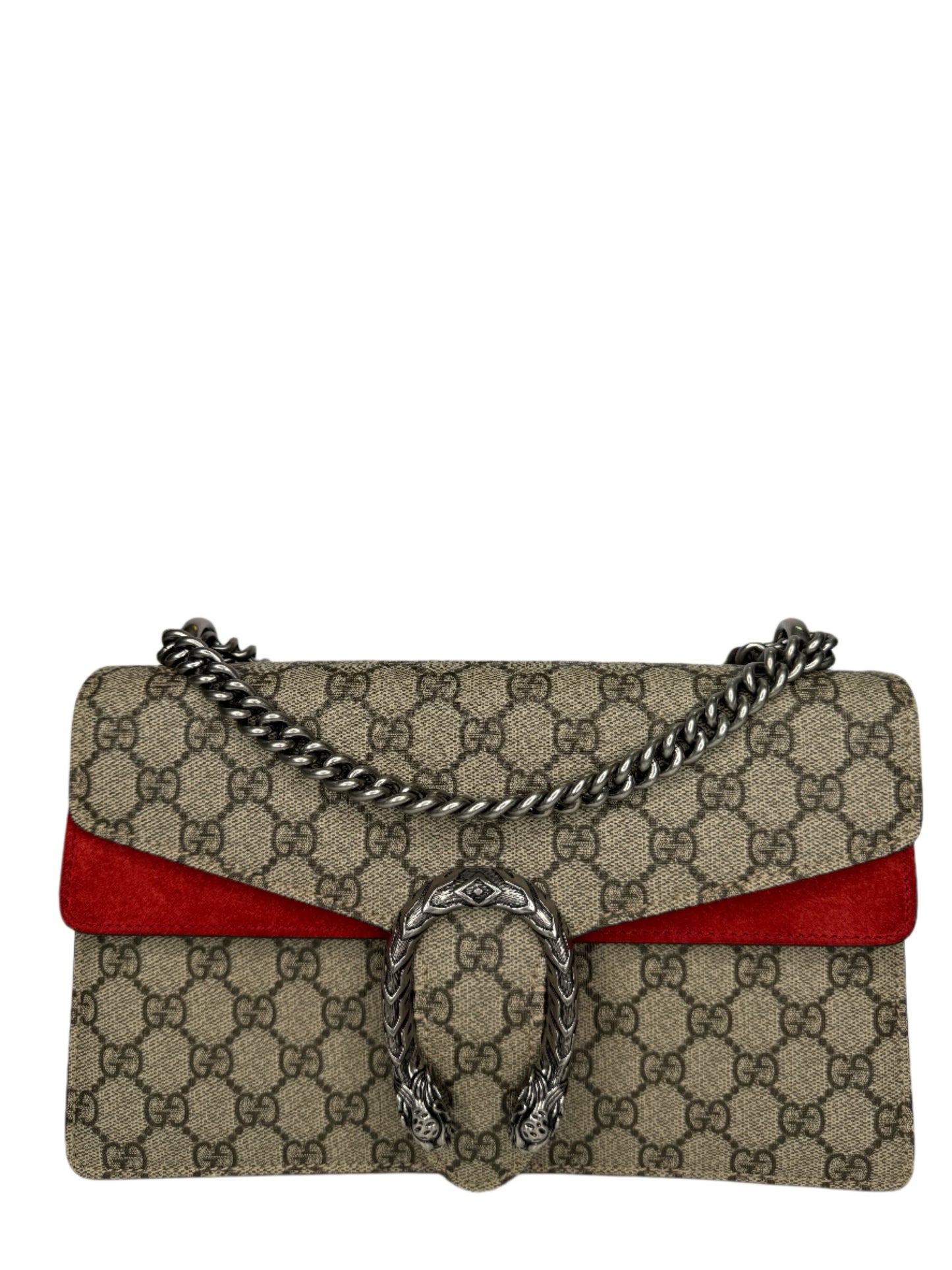 Gucci Dionysus GG Supreme Canvas and Red Suede Small Shoulder Bag