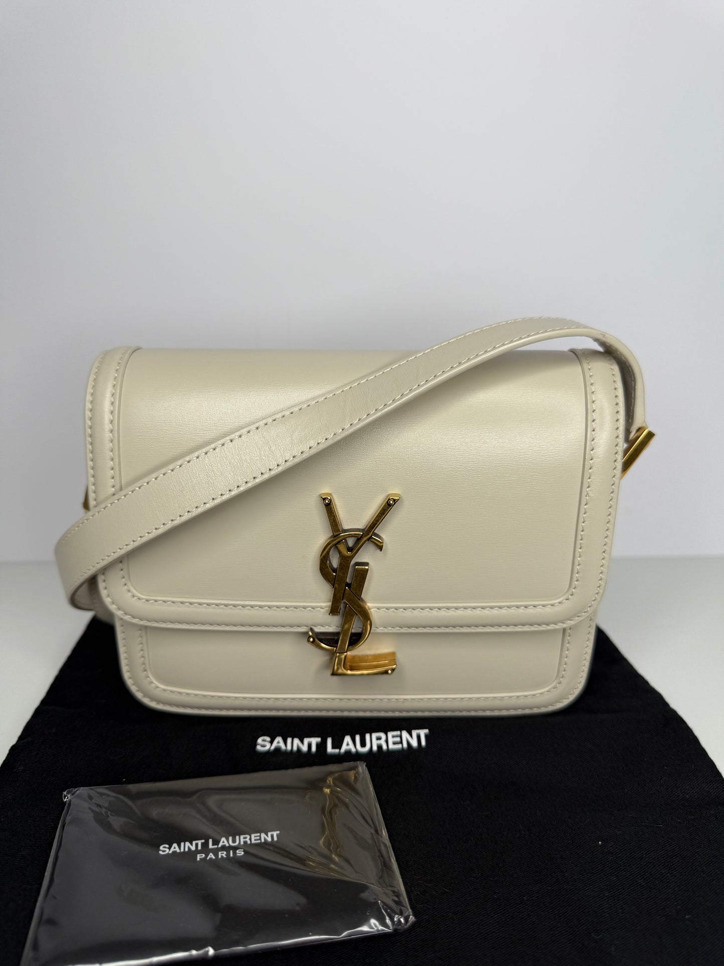 Saint Laurent Solferino Small Satchel In Box Leather Blanc Vintage