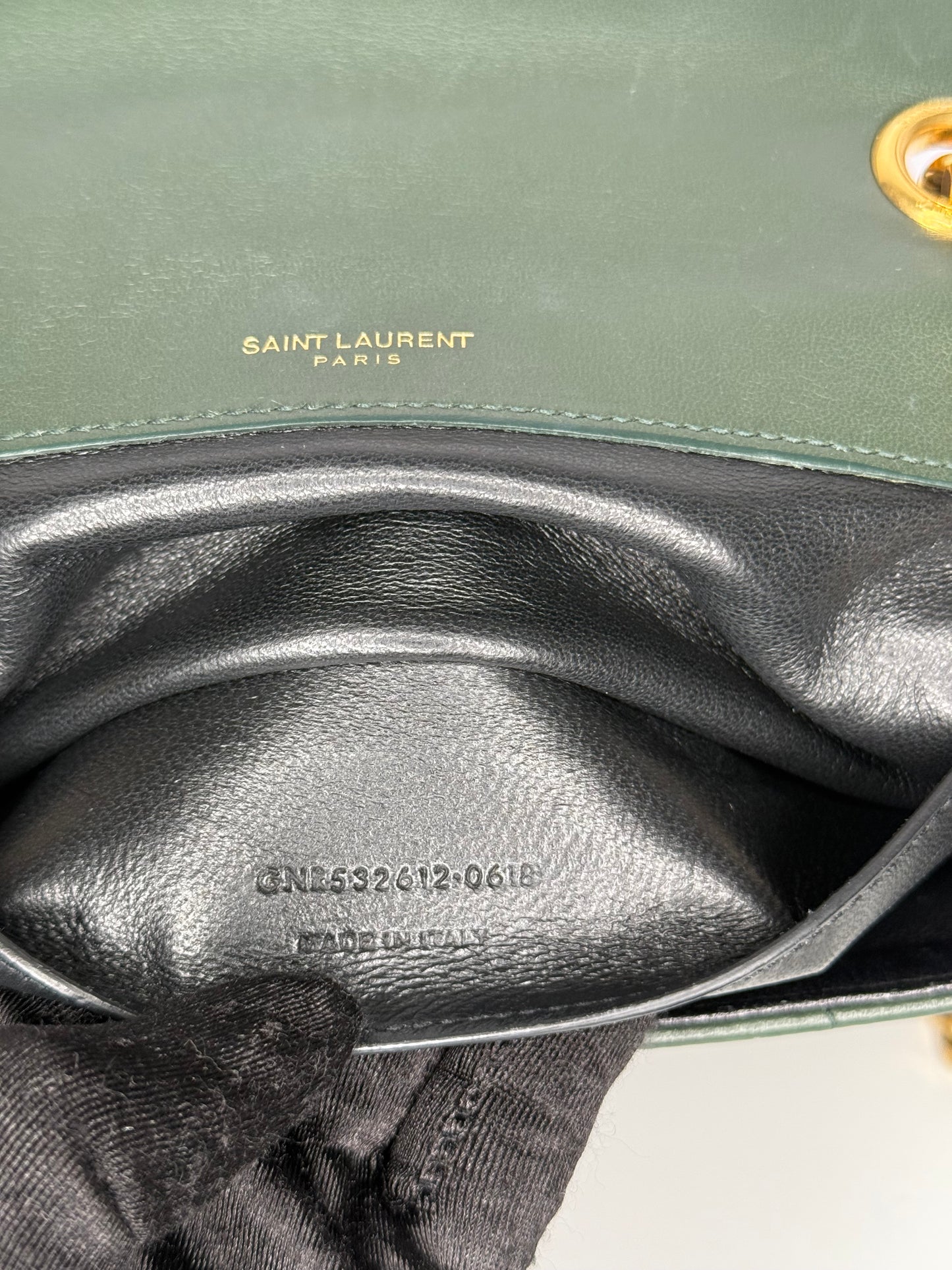 Saint Laurent Vicky Medium Crossbody Bag in Dark Green Vertical Quilted Leather