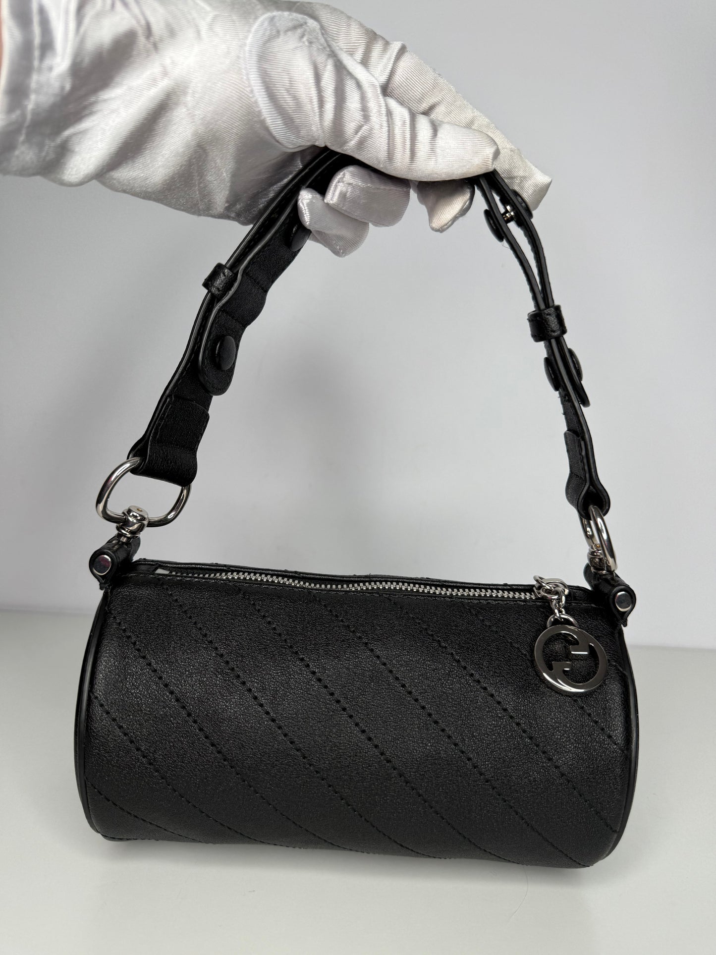 Gucci Blondie Diagonal Quilted Black Leather Mini Shoulder Bag