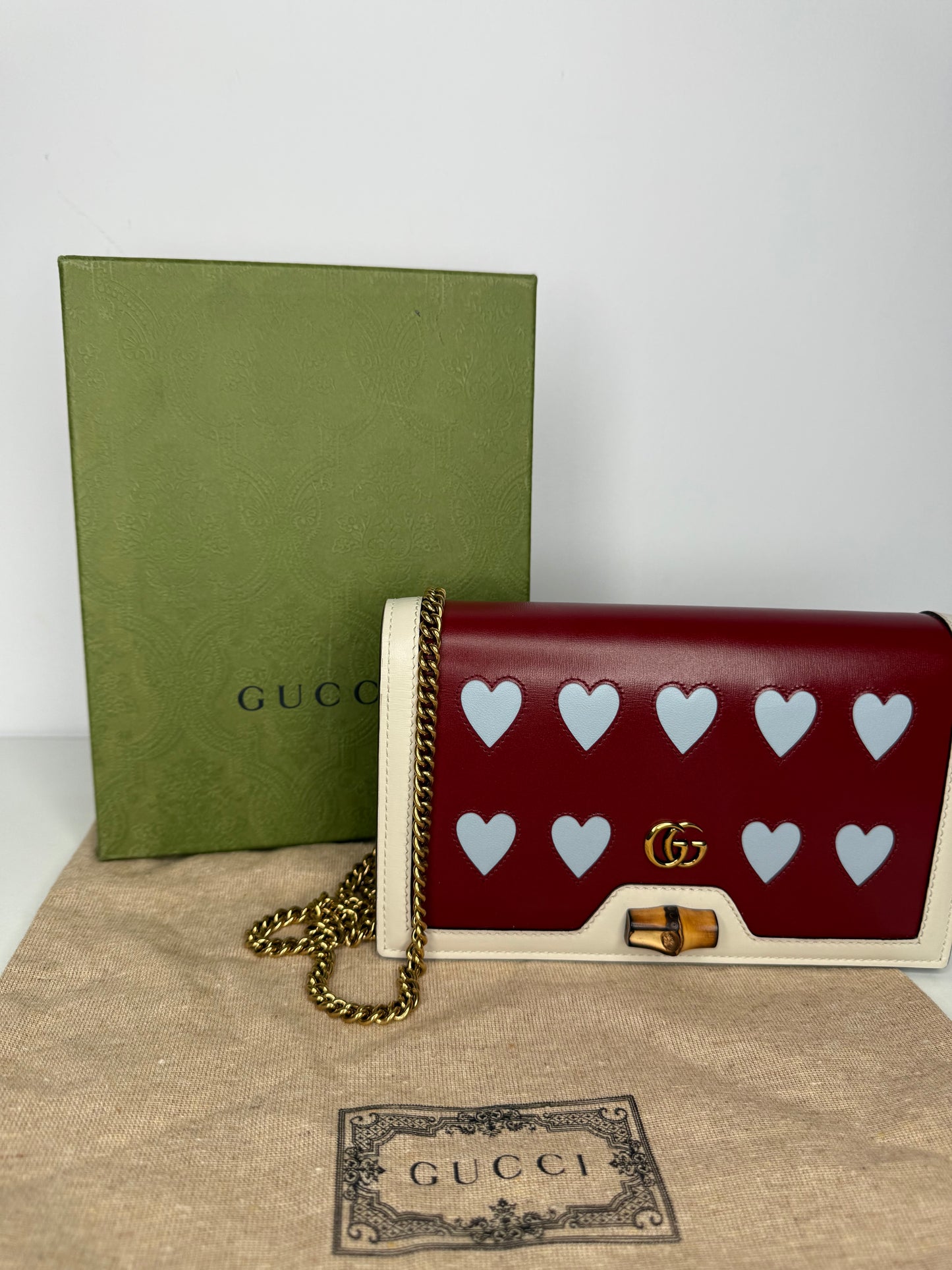 Gucci Lovelight Mini Diana Bamboo White/Bordeaux Chain Bag