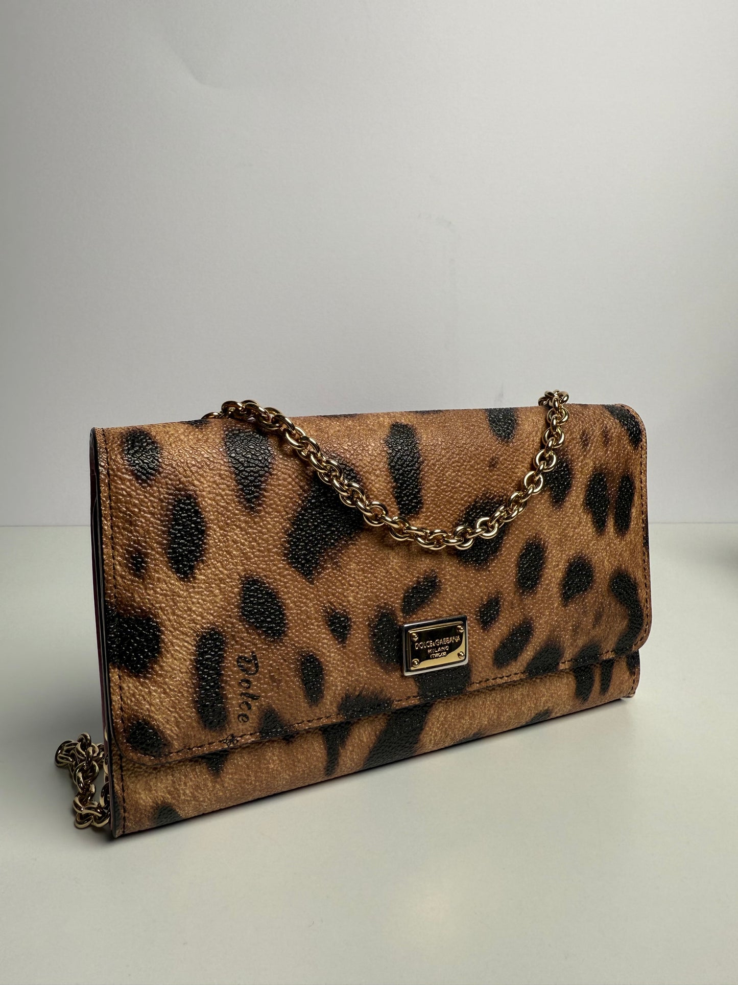 Dolce Gabbana Dauphine Leopard Print Wallet On Chain