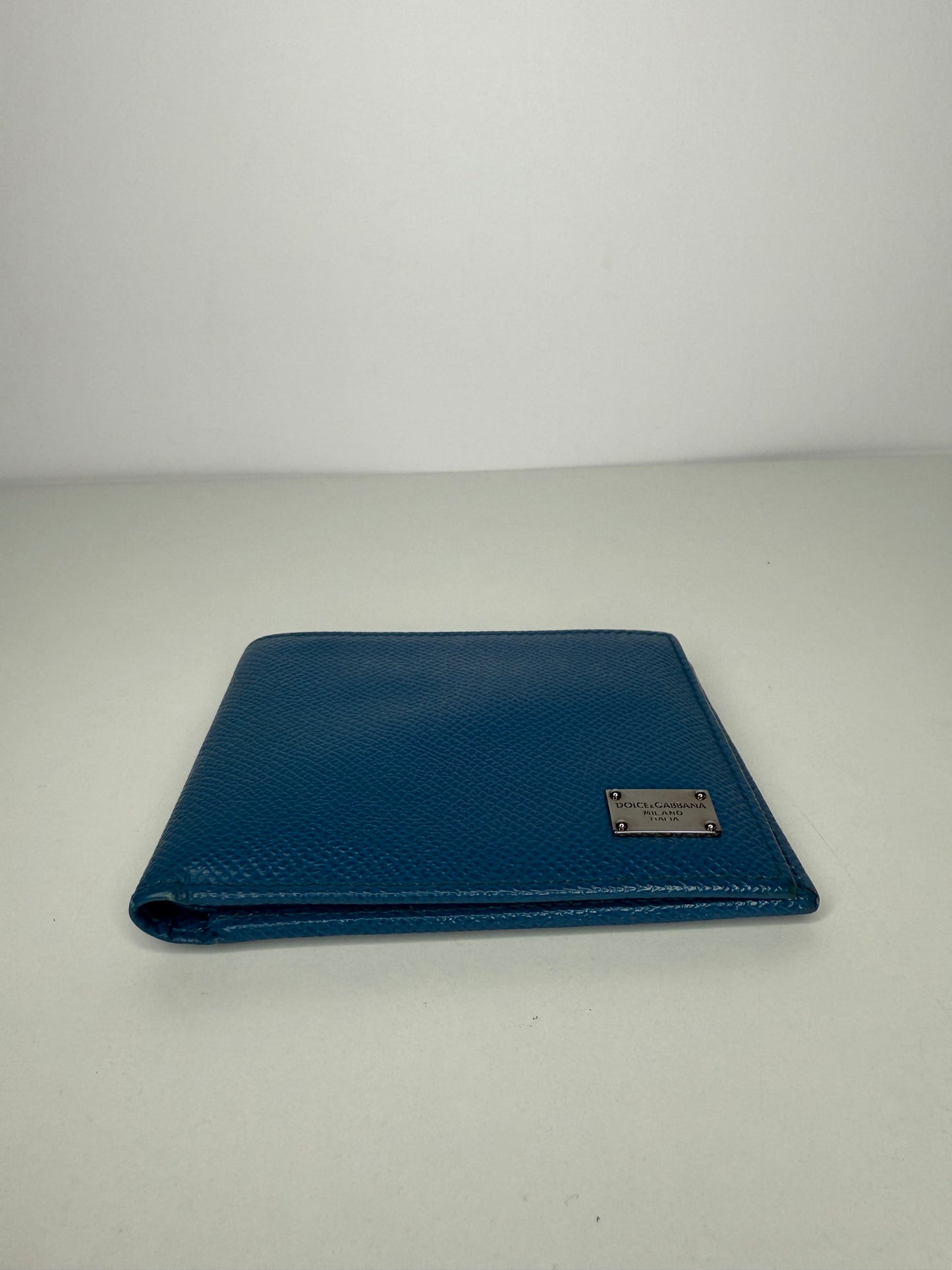 Dolce Gabbana Blue Leather Logo Bifold Compact Wallet