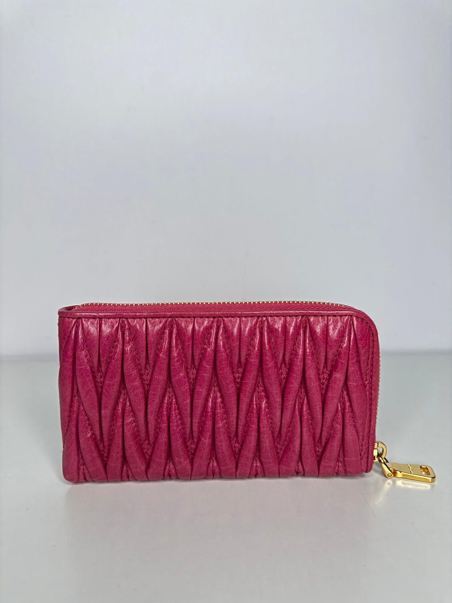 Miu Miu Zip Around Peonia Matelasse Leather Wallet