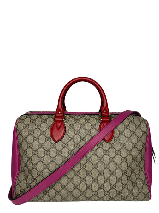 Gucci Red/Pink GG Supreme Coated Canvas Pink Top Handle Medium Boston Bag