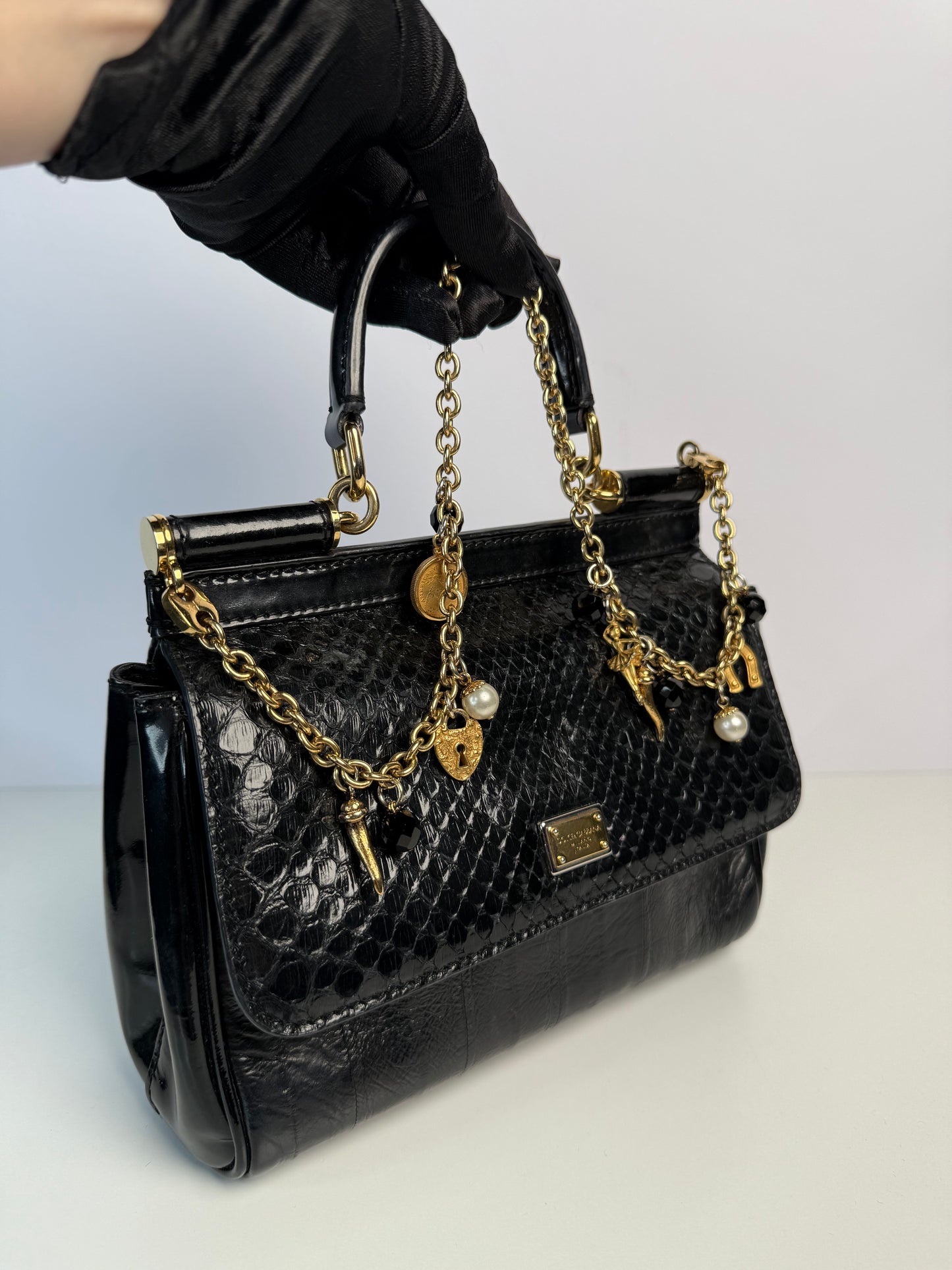 Dolce Gabbana Limited Edition Black Python/Eel Small Miss Sicily Bag